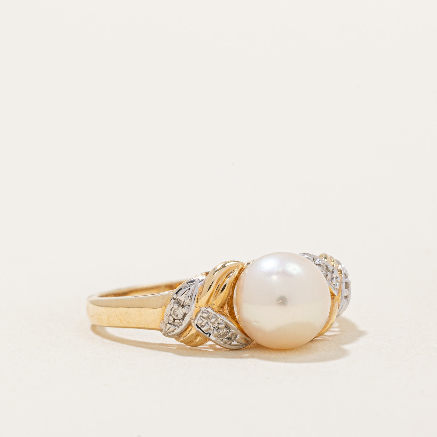 Elegant Pearl & Diamond Cocktail Ring | 0.02ctw | Size 6.75 | Perfect for Evening Parties, Weddings & Special Occasions
