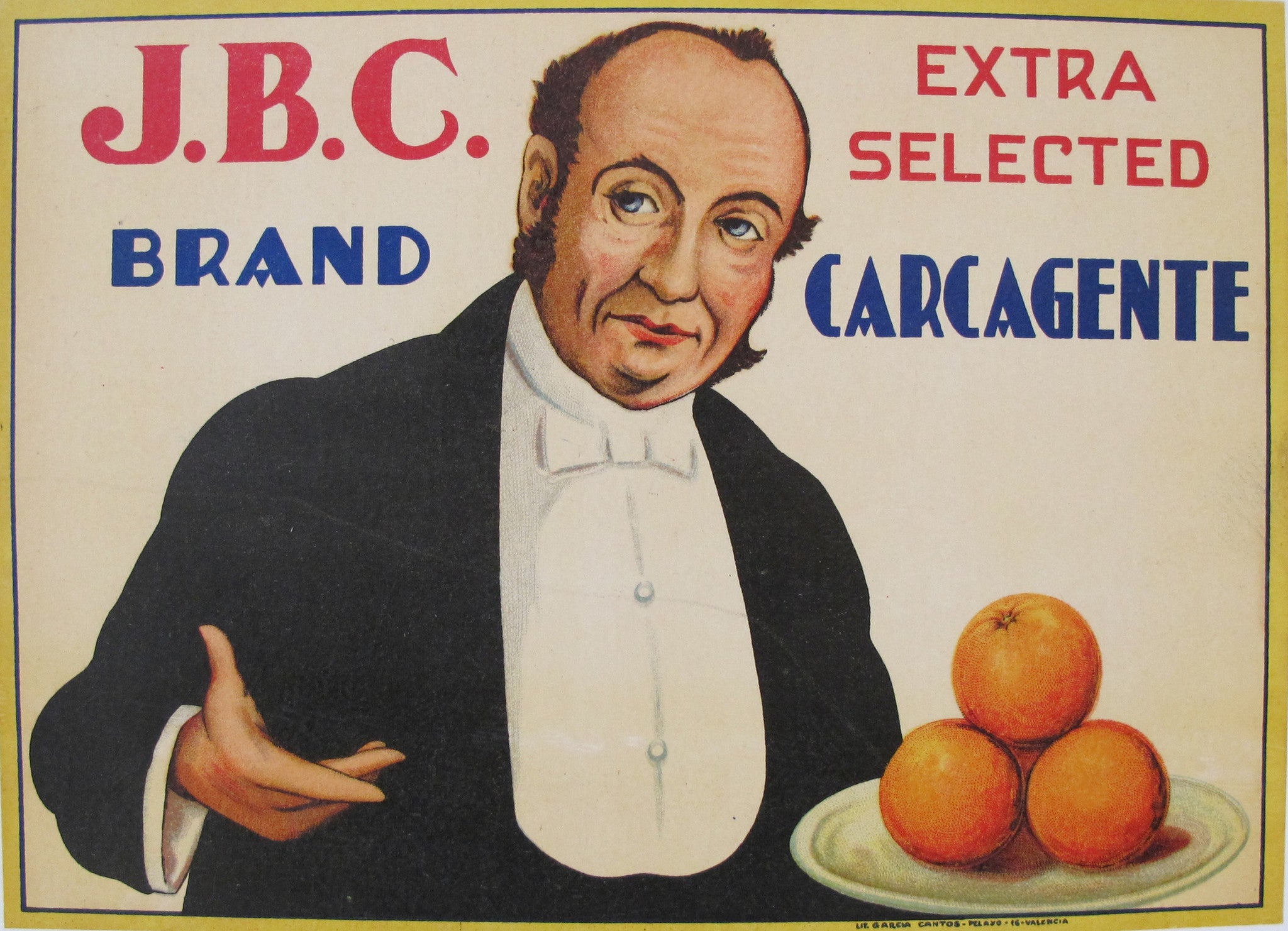 Vintage 1930s-1940s Spanish Orange Label - J.B.C. Brand Oranges - Perfect for Retro Kitchen Decor & Vintage Collectors Display