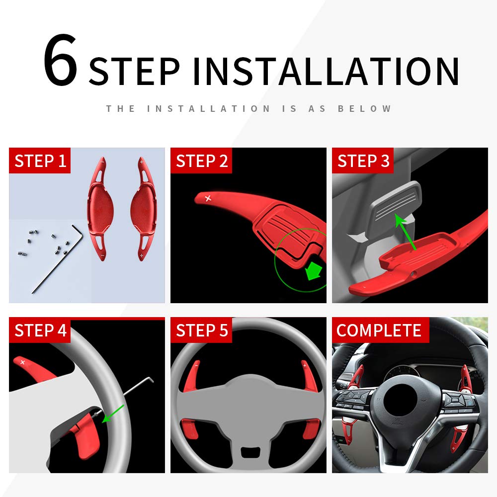 SANRILY Metal Steering Wheel Paddle Shifter Extensions for 2019-2023 Nissan Altima - Red Interior Decoration Accessories | Enhance Driving Experience & Sporty Look