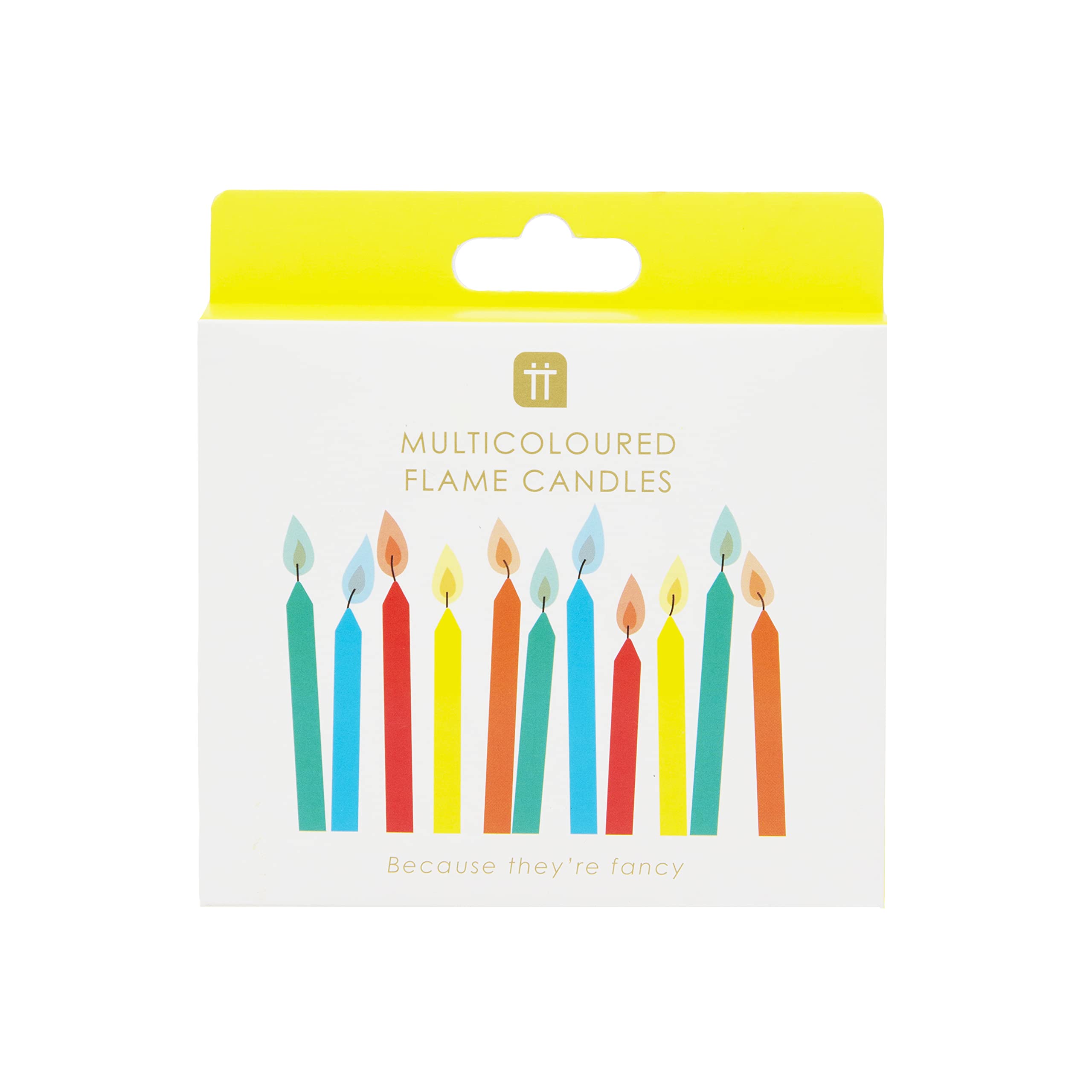 Talking Tables 12 Colored Flame Birthday Candles for Cake Decorating - Magic Party Supplies & Angel Flames (RAIN-Candle-CFLAME) - Vibrant Rainbow Candles 6cm - Perfect for Birthday Cakes, Themed Parties & Special Celebrations
