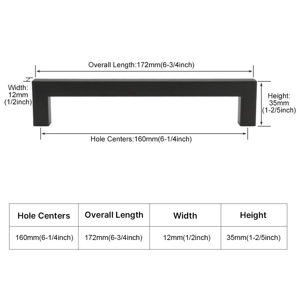 45 Pack Black Cabinet Handles & Drawer Pulls - 6-1/4 Inch Hole Centers, HDJ12BK - Matte Black Kitchen Cabinet Hardware for Cabinets, Dressers, Wardrobes & Furniture (Perfect for Kitchen Remodeling, Bathroom Vanities & Office Storage)