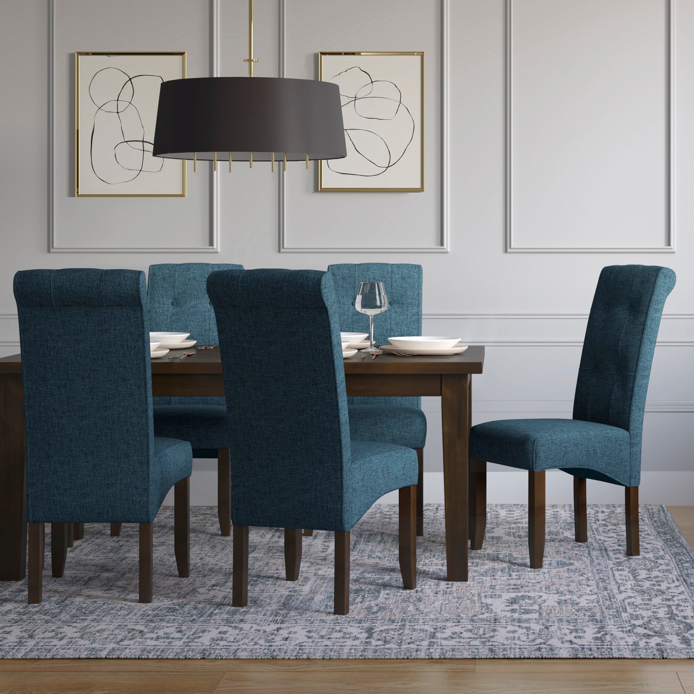 Premium Cosmopolitan Deluxe Tufted Parson Chairs (Set of 2) - Denim Blue Upholstered Dining Chairs for Kitchen, Dining Room & Home Office