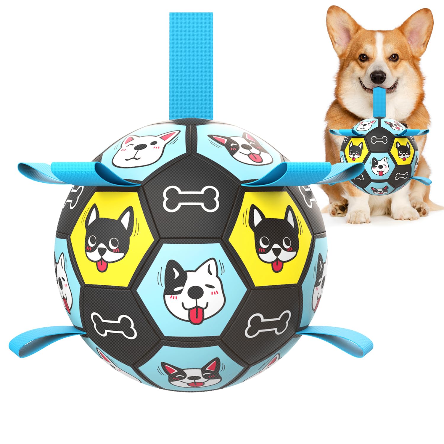 Durable Dog Soccer Ball Toy with Straps - 6 Inch Herding Ball for Medium & Large Dogs - Interactive Fetch Toy for Outdoor Play - Perfect Puppy Birthday Gift for Active Dogs (Great for Backyard, Park & Training Sessions)