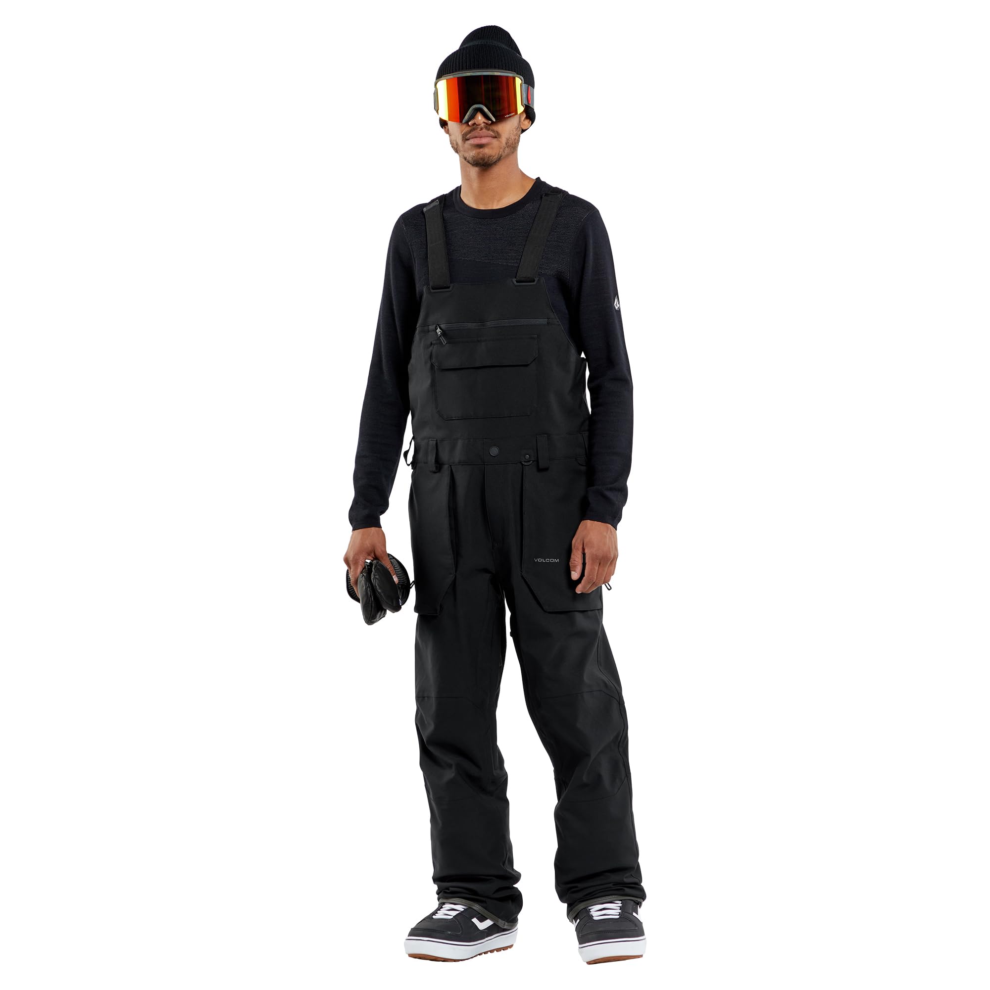 Volcom Men's Roan Bib Overalls - Black, Small Size | Durable Denim Workwear for Outdoor Activities & Casual Style