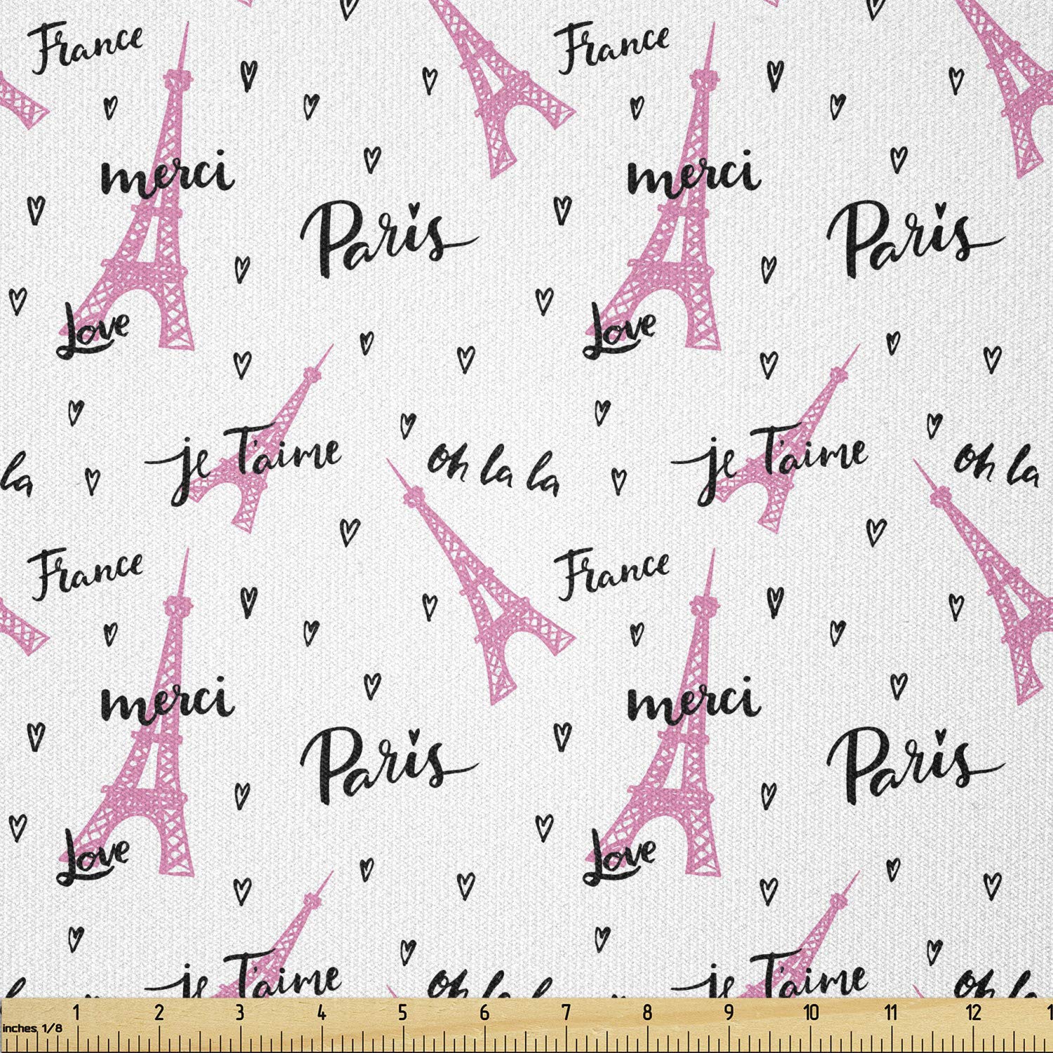 Ambesonne Paris Fabric by The Yard - European Style Eiffel Tower Print with French 