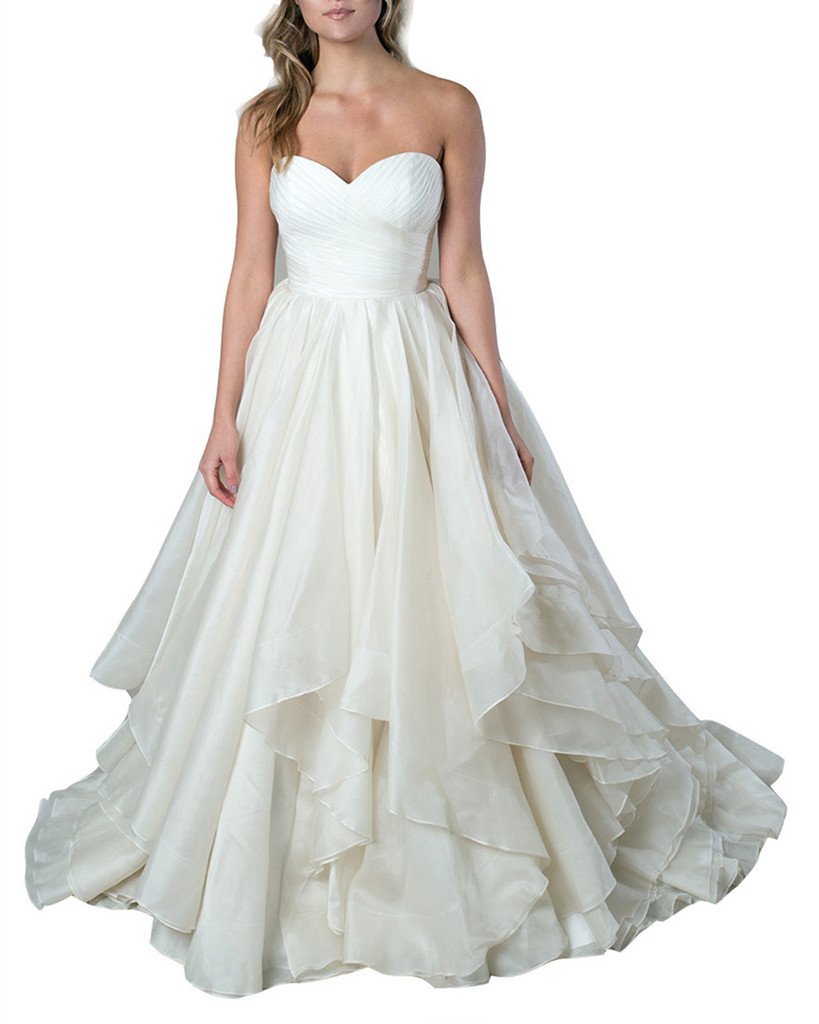 Emanni Women's Sweetheart Neckline Layered Organza Wedding Dress in White - Perfect for Bridal, Prom, and Formal Evening Events