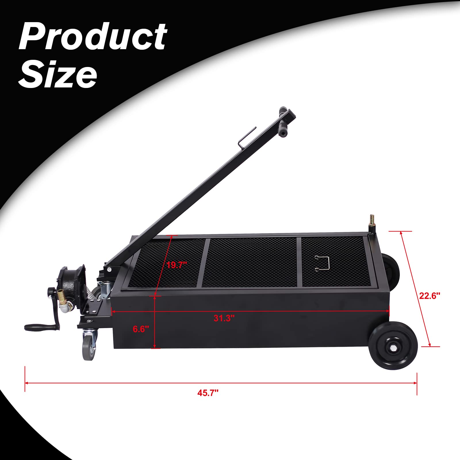20 Gallon Oil Drain Pan with Hand Pump & Hose - Portable Low Profile Oil Change Tank for Cars, SUVs & Trucks - Large Capacity Oil Drain Pan with Swivel Casters Wheels - Perfect for DIY Oil Changes & Garage Maintenance (Black)