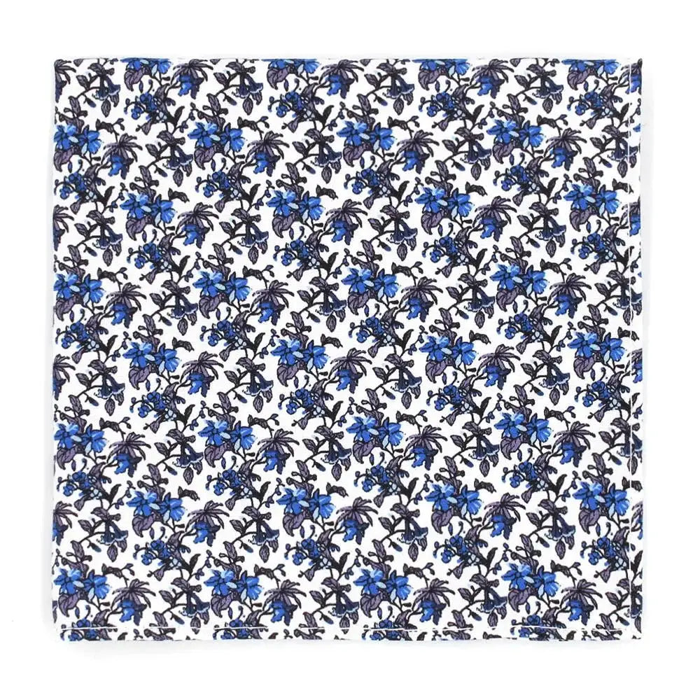 L A Smith Blue Delicate Floral Tie and Pocket Square Set - Elegant Formal Accessories for Weddings, Prom & Business Events