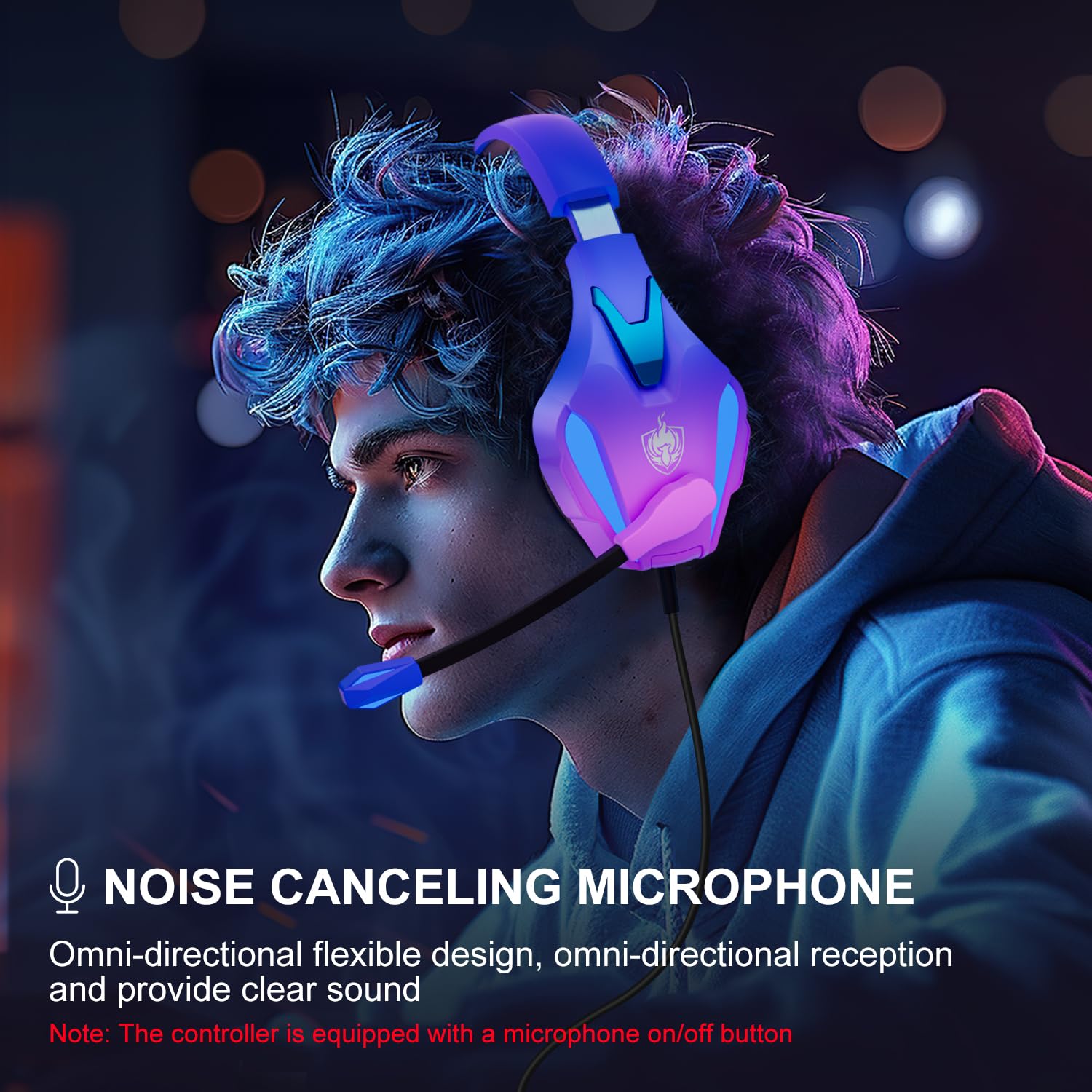 PHOINIKAS PS4 Gaming Headset with 7.1 Stereo Sound - Noise Cancelling Mic & LED Lights for PC, PS5, Xbox, Nintendo Switch & Mobile Devices - Over Ear Headphones for Gaming, Streaming & Online Chat (Violet)