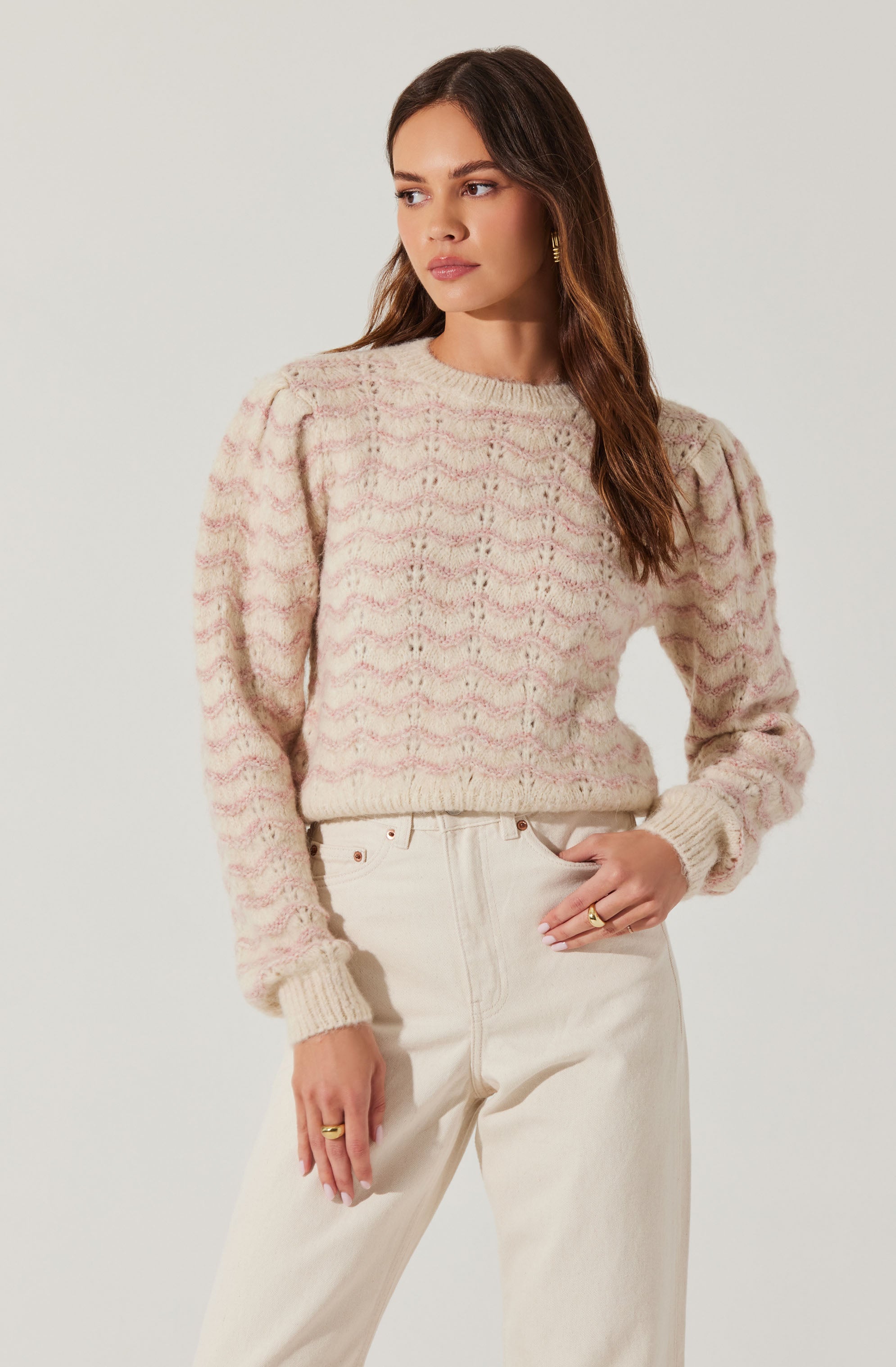 Jaylani Women's Striped Pointelle Knit Sweater - Soft & Cozy Pullover for Fall & Winter, Perfect for Casual Outfits and Layering