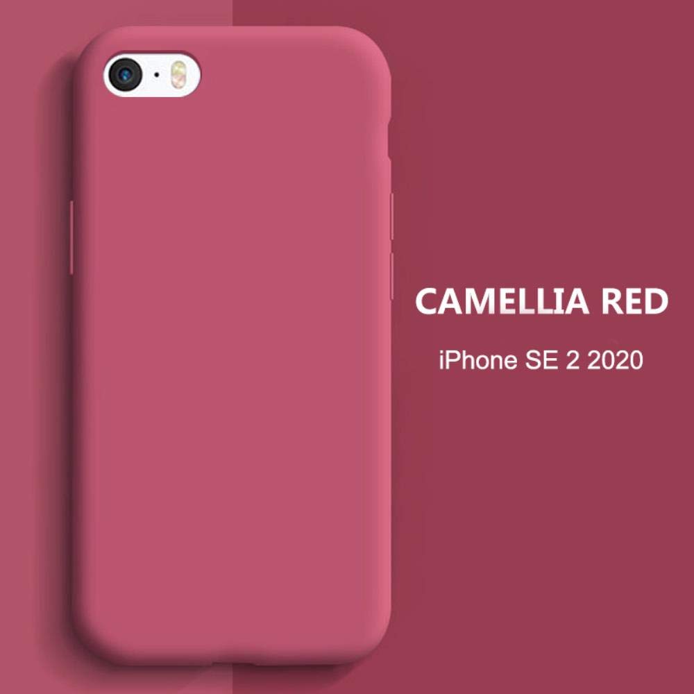 Cute Candy Color Soft Silicone Phone Case for iPhone 12 Pro Max/12 mini/12 Pro/11 Pro Max/SE 2020/7/8 Plus/X/XS Max/XR - Camellia Red Couples Back Cover - Perfect for Daily Use, Travel & Gift Giving