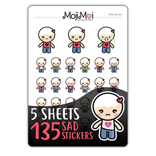Emotional Stickers for Planners - Sad & Happy Mood Stickers Set for Erin Condren, Happy Planner, ECLP, Kikki K, MojiMoi - Cute Kawaii Planner Stickers for Journaling, Scrapbooking & Bullet Journal Decorations