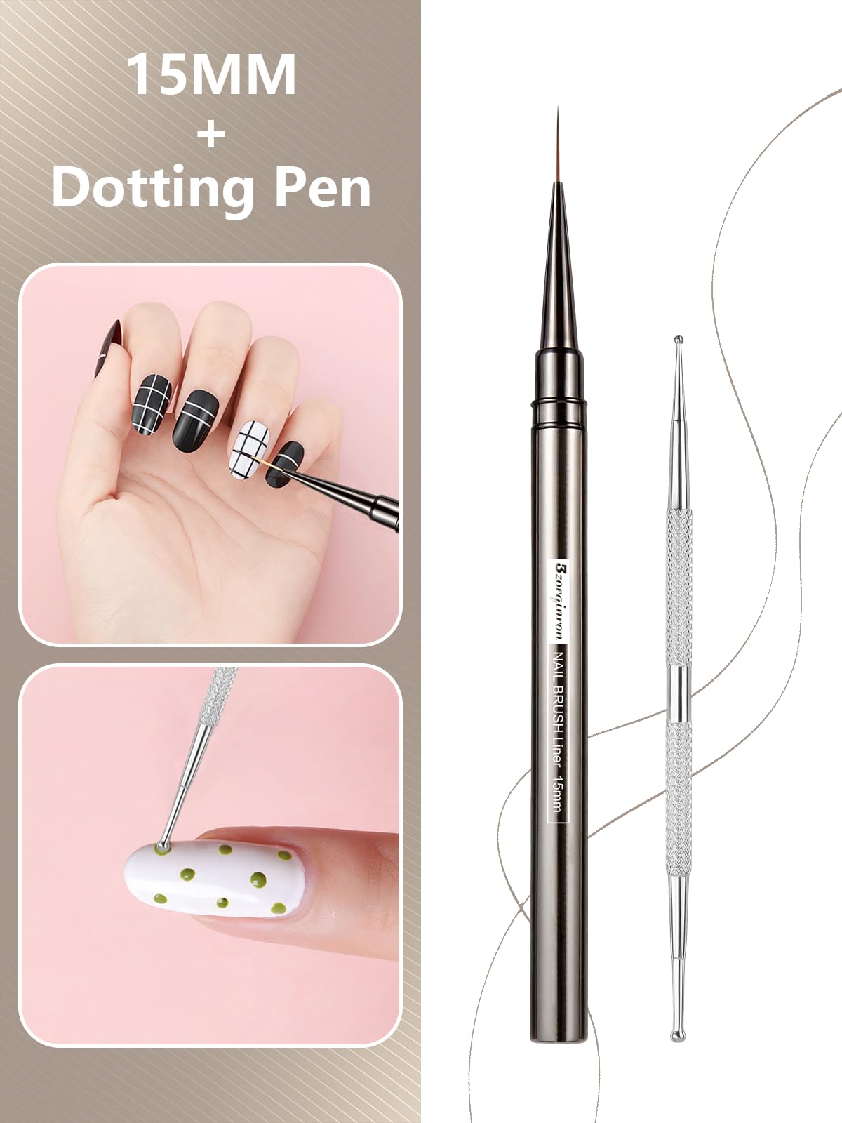 Fine Line Nail Art Brushes Set - 5/9/15/20/25mm Thin Detail Liner Brushes for Gel Polish & Acrylic Nails - Professional Nail Drawing Brush Kit for Salon, DIY Manicure & Nail Art Designs