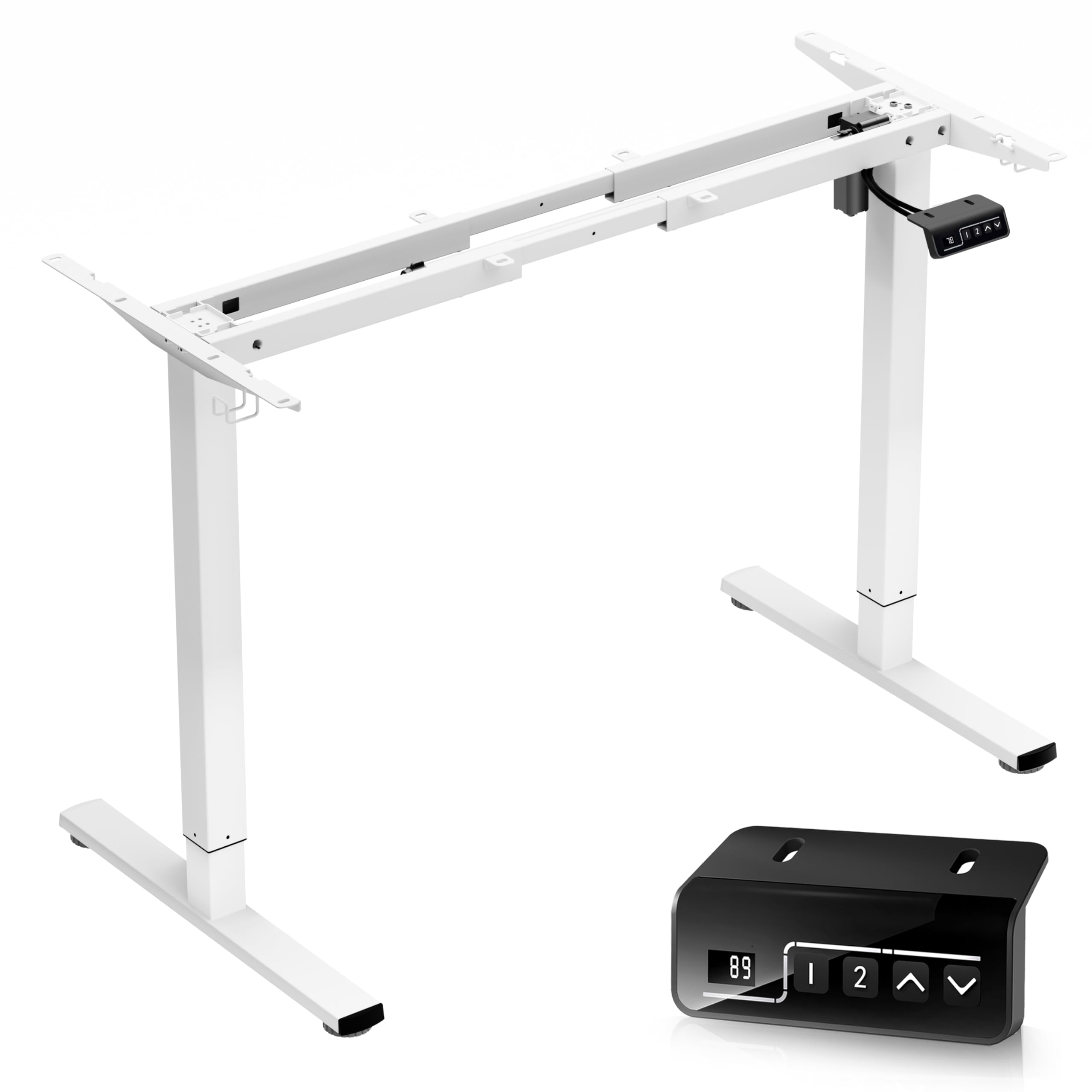 ERGOMAKER Single Motor Electric Height Adjustable Standing Desk Frame - Sit Stand Desk Legs for Home Office & Workspace, White - Perfect for Computer Work, Gaming & Study Setup