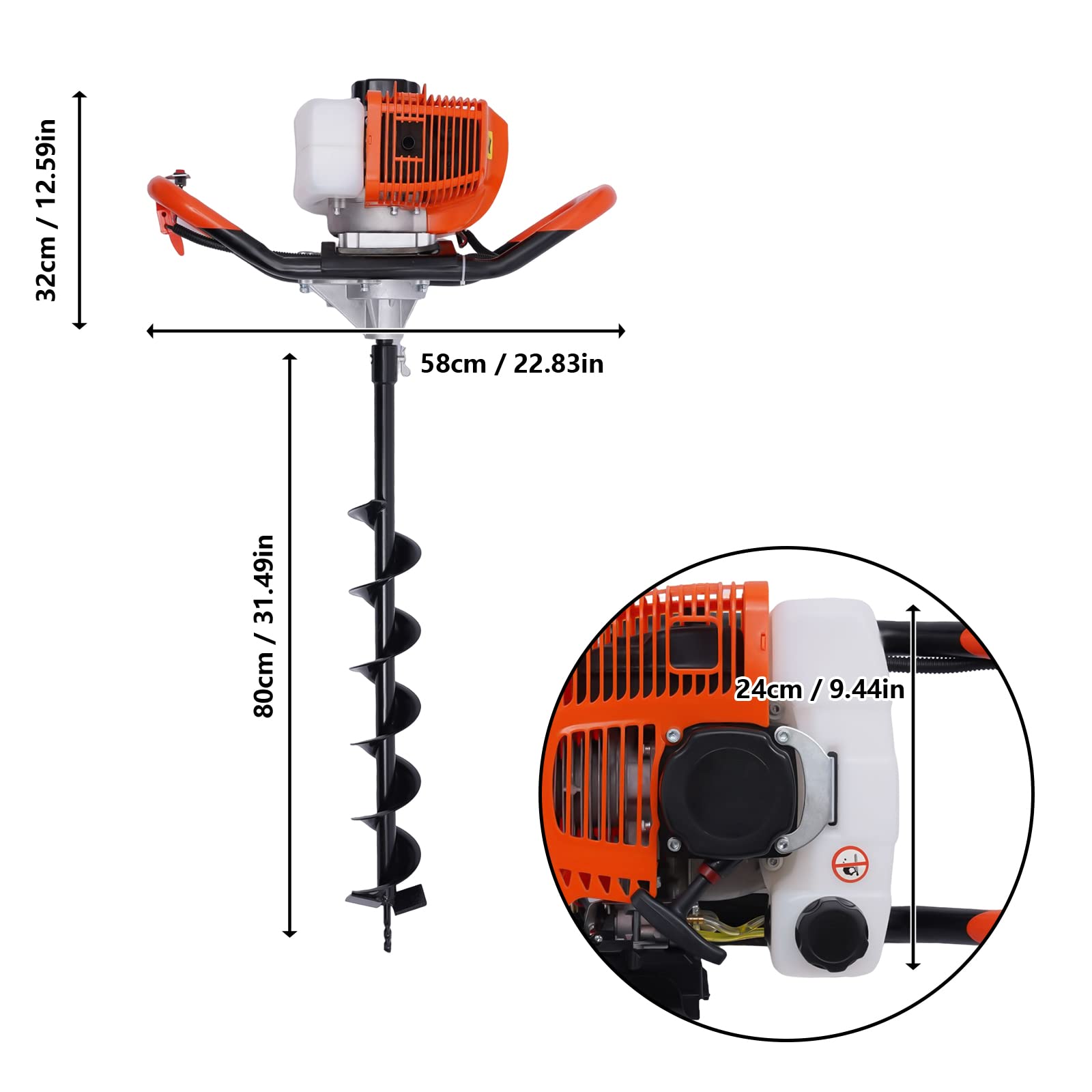 2.3HP Gas Powered Post Hole Digger - 55C Earth Auger with 4