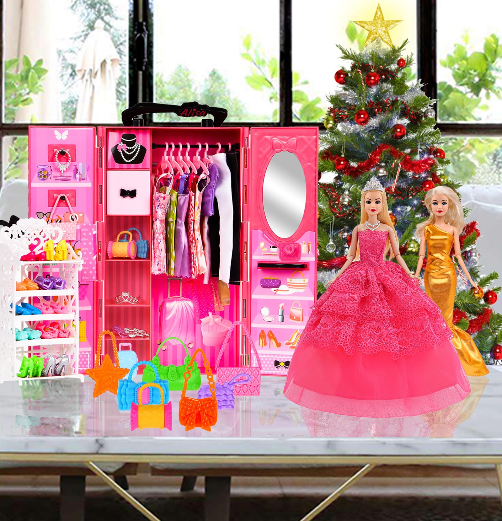 105 Pcs Doll Closet Wardrobe Playset with Clothes & Accessories for 11.5