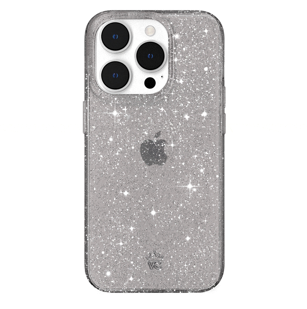 Sparkly Grey Stardust Glitter iPhone Case - Protective Slim Fit Cover for iPhone 13/14/15 Pro Max - Stylish Glittery Phone Case for Women Girls (Perfect for Parties, Night Out & Everyday Use)