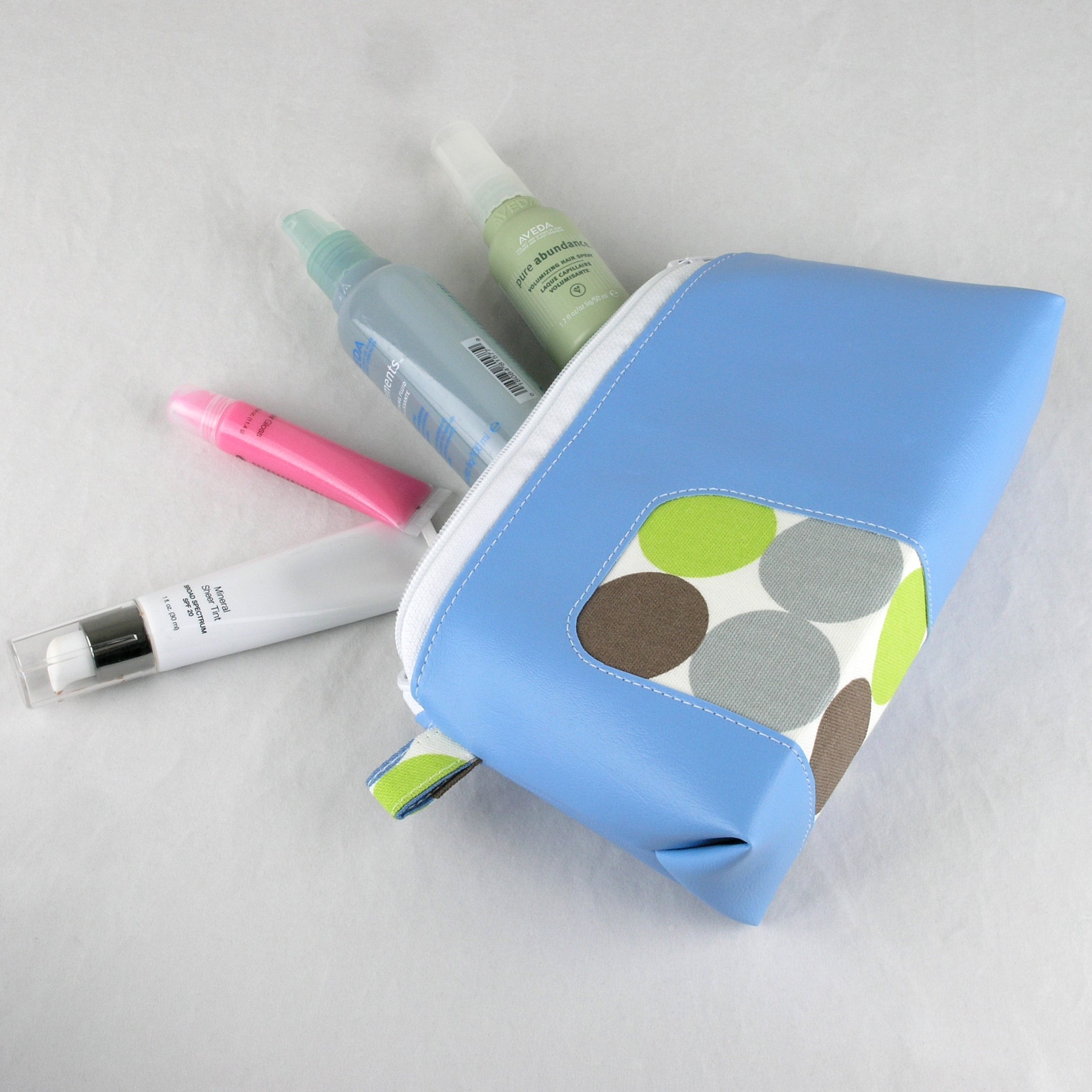 Vegan Leather Cosmetic Bag for Women - Sky Blue Faux Leather Toiletry Pouch | Travel Makeup Organizer, Gym Essentials Storage, Perfect Gift for Her