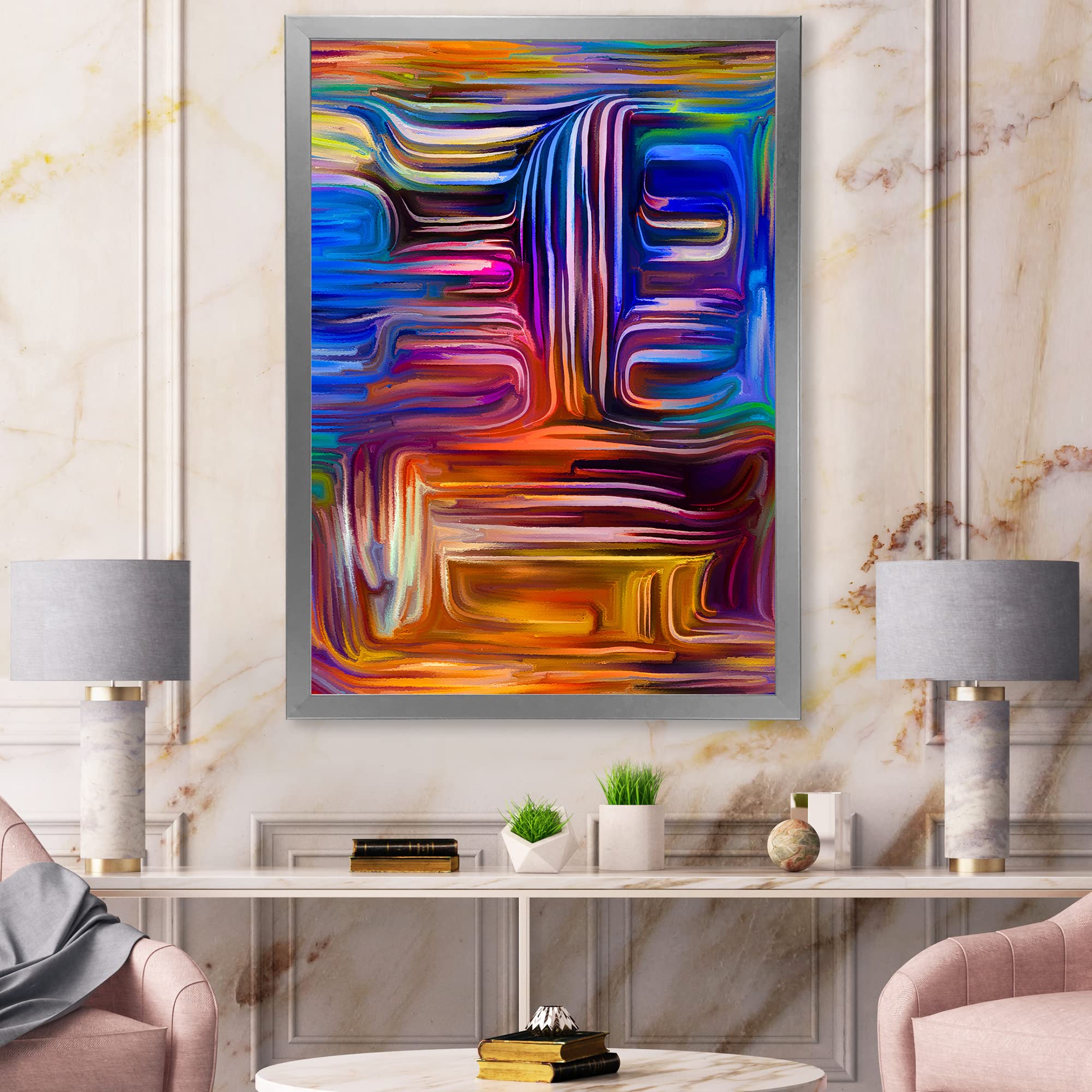 DesignQ Colour Fusion V Modern Framed Wall Art - Abstract Canvas Painting for Living Room, Bedroom & Office Decor