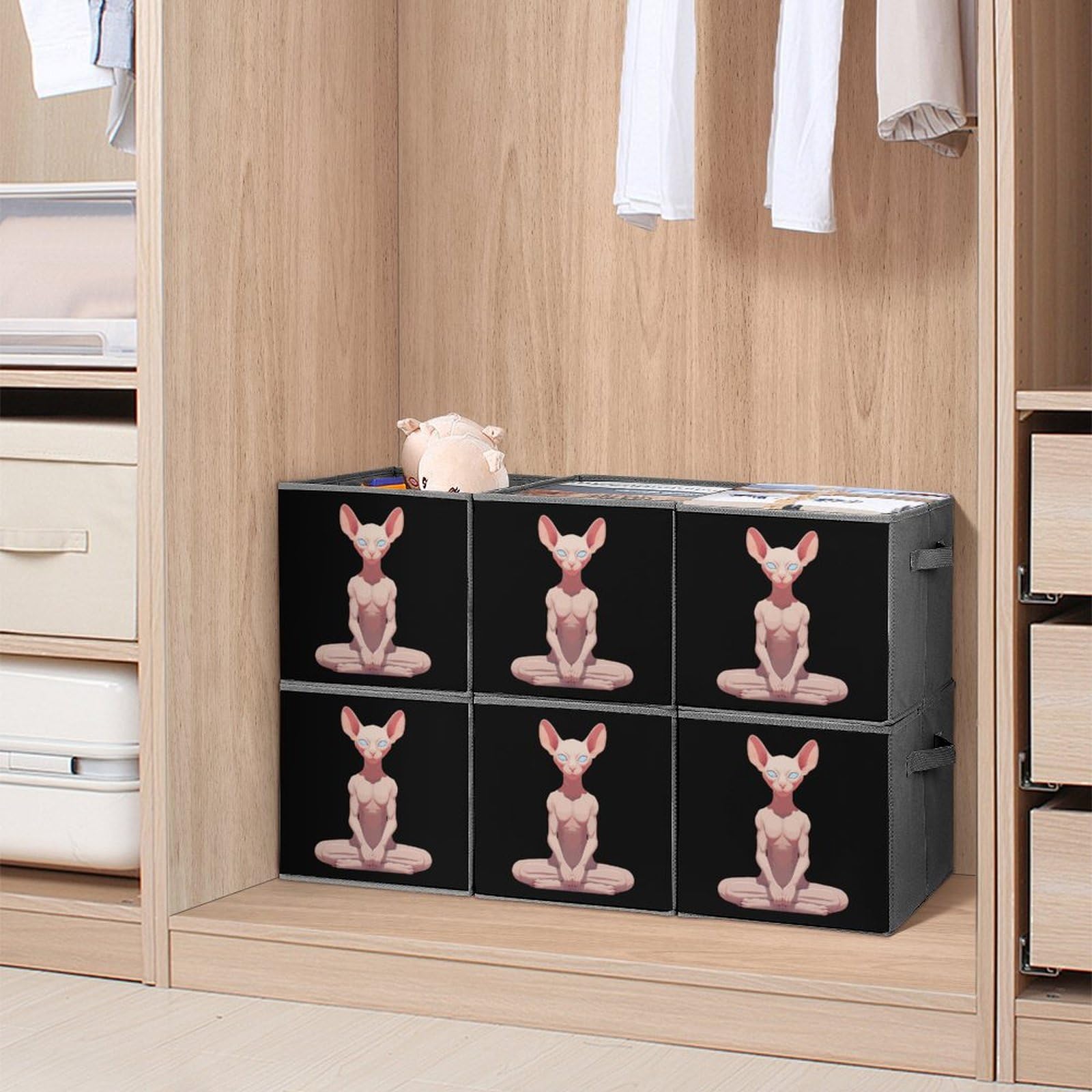 Foldable Storage Cubes with Handles - 6 Pack Square Fabric Bins for Organizing Clothes, Toys & Home Essentials | Perfect for Sphynx Cat Owners, Yoga Studios & Closet Organization