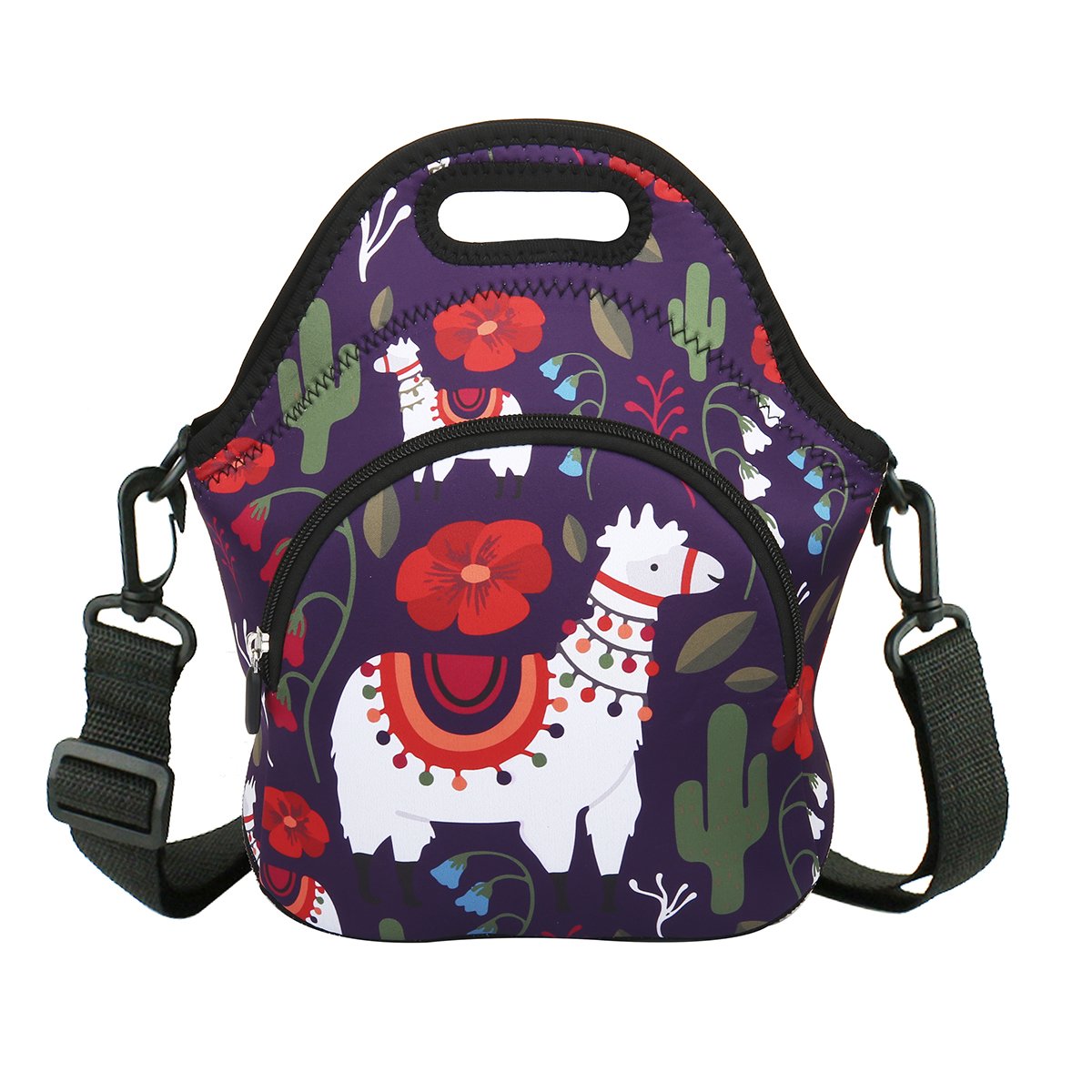 Llama Neoprene Insulated Lunch Bag with Zipper Pocket - Reusable Waterproof Tote for Women, Men & Teens - Foldable Washable Handbag for Work, School, Picnic & Travel - Perfect for Office, Camping & Daily Commute