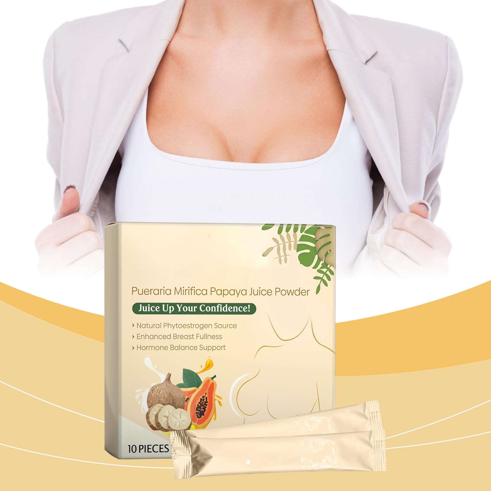 BosomMax Pueraria Mirifica & Papaya Juice Powder - Natural Breast Enhancement Supplement (2 Boxes) | Herbal Enlargement for Women, Postpartum & Menopause Support