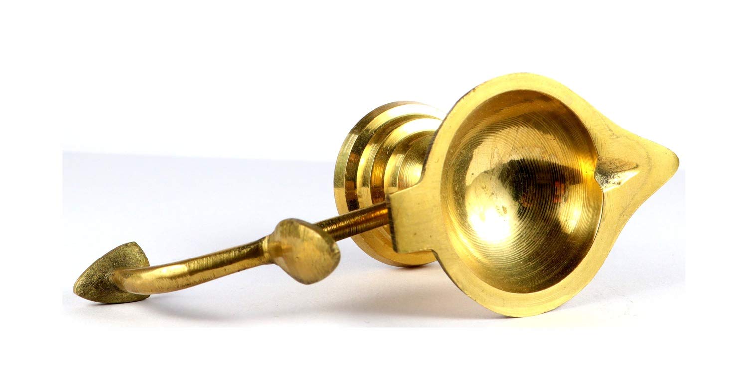ASHRIRWAD Heavy Duty Brass Oil/Ghee Aarti Diya Lamp with Handle - 2 Inch Hindu Puja Prayer Ritual Essential for Home Temple, Wedding Ceremonies & Spiritual Decor