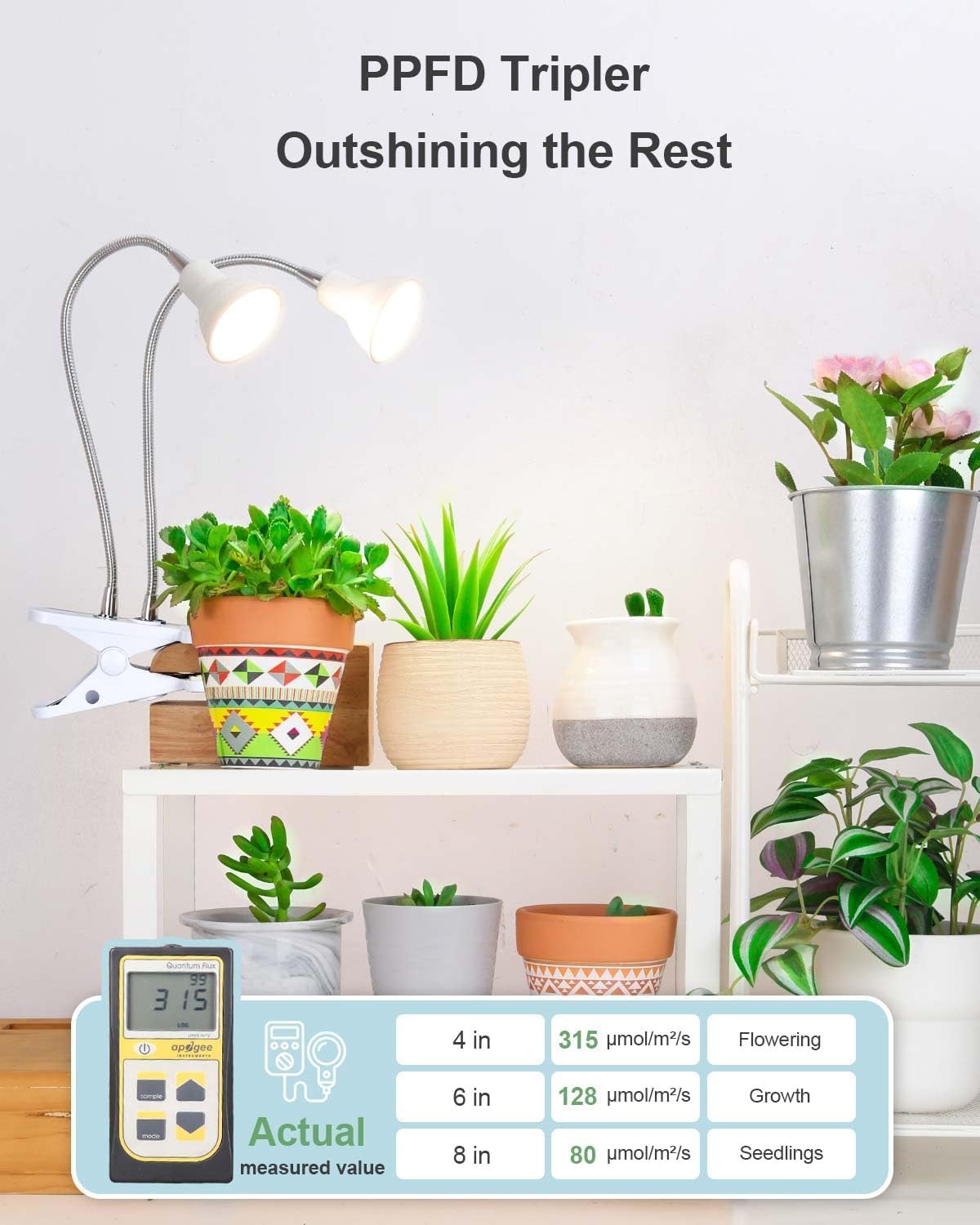 DOMMIA Full Spectrum LED Grow Lights for Indoor Plants - Dual Head Clip Plant Light with Warm White & Red LEDs, Adjustable Gooseneck, Manual ON/Off Switch - Perfect for Houseplants, Seedlings, Hydroponics & Indoor Gardening
