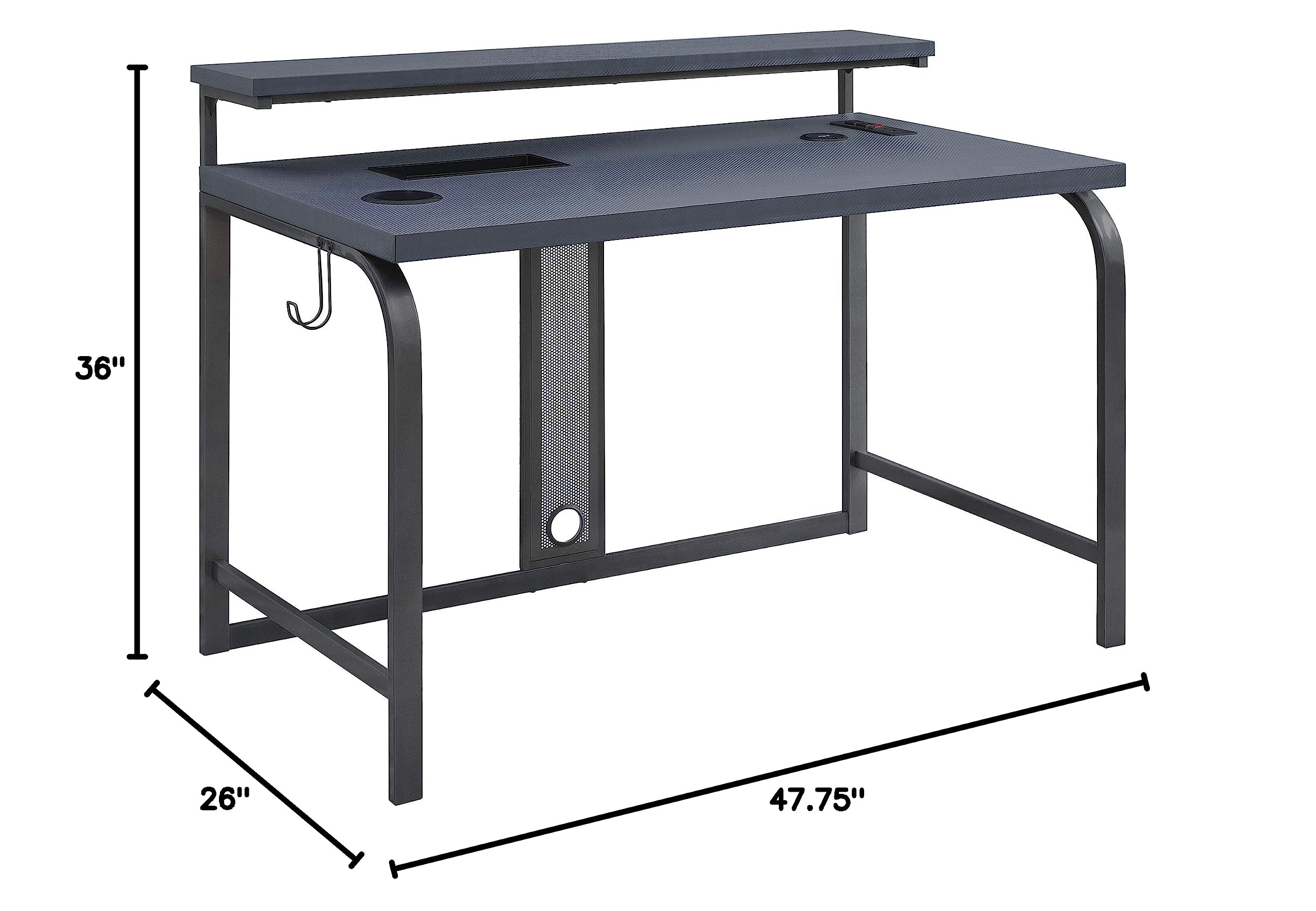 OSP Home Furnishings Reload Gaming Desk with Wireless Charging, USB Power Hub & RGB LED Lights - Remote Control, Matte Grey Carbon Fiber Surface | Perfect for PC Gaming Setup, Home Office & Streaming Station