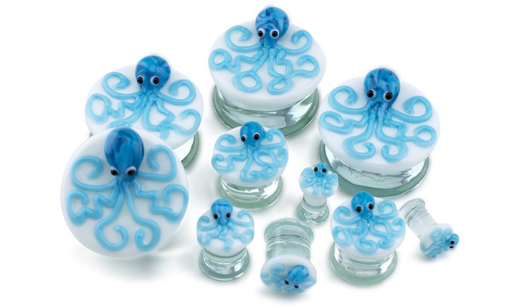 Blue Octopus Glass Plugs/Gauges (9/16