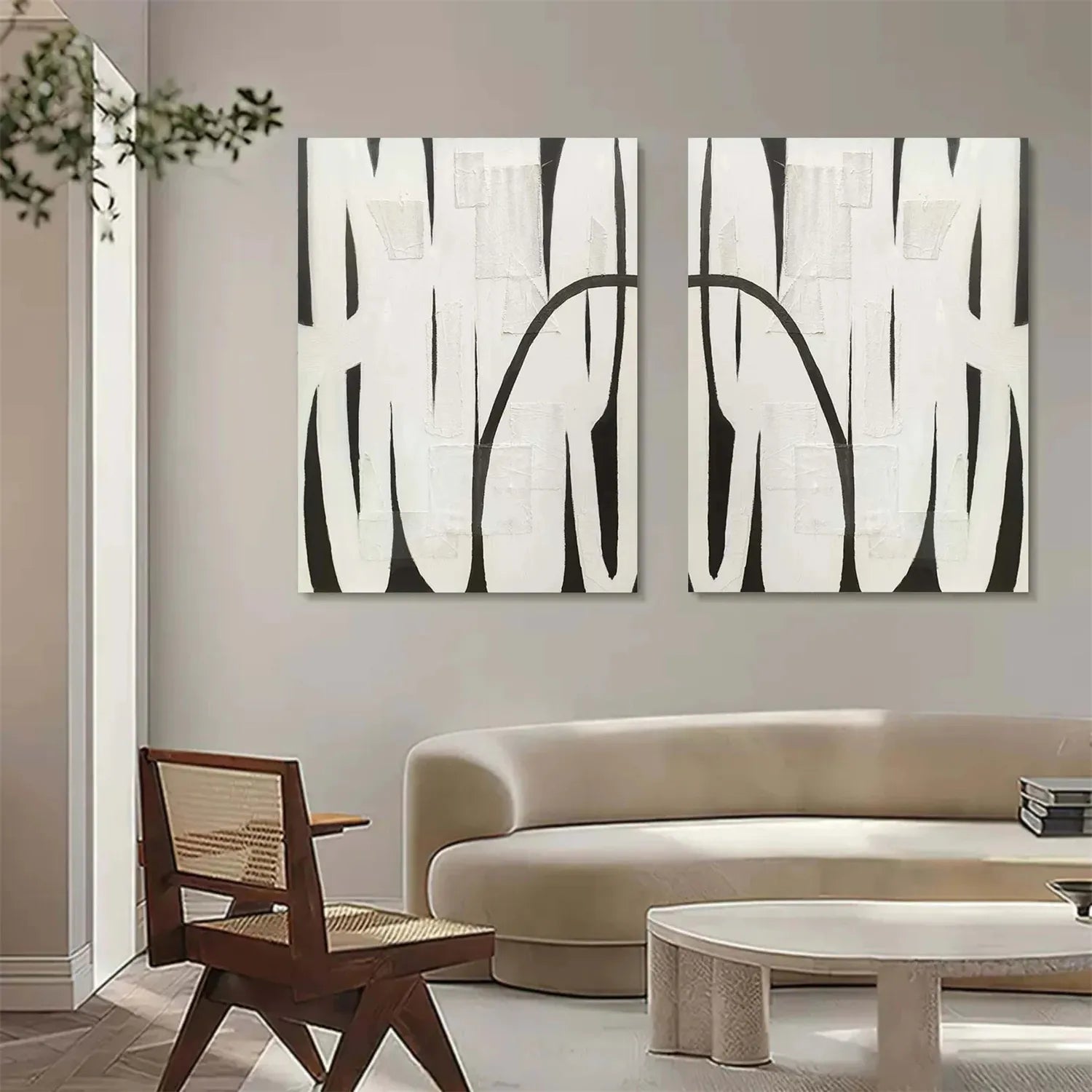Abstract Tranquility Set of 2 Wall Art Paintings - Modern Minimalist Canvas Prints for Living Room, Bedroom & Office Decor #WS141