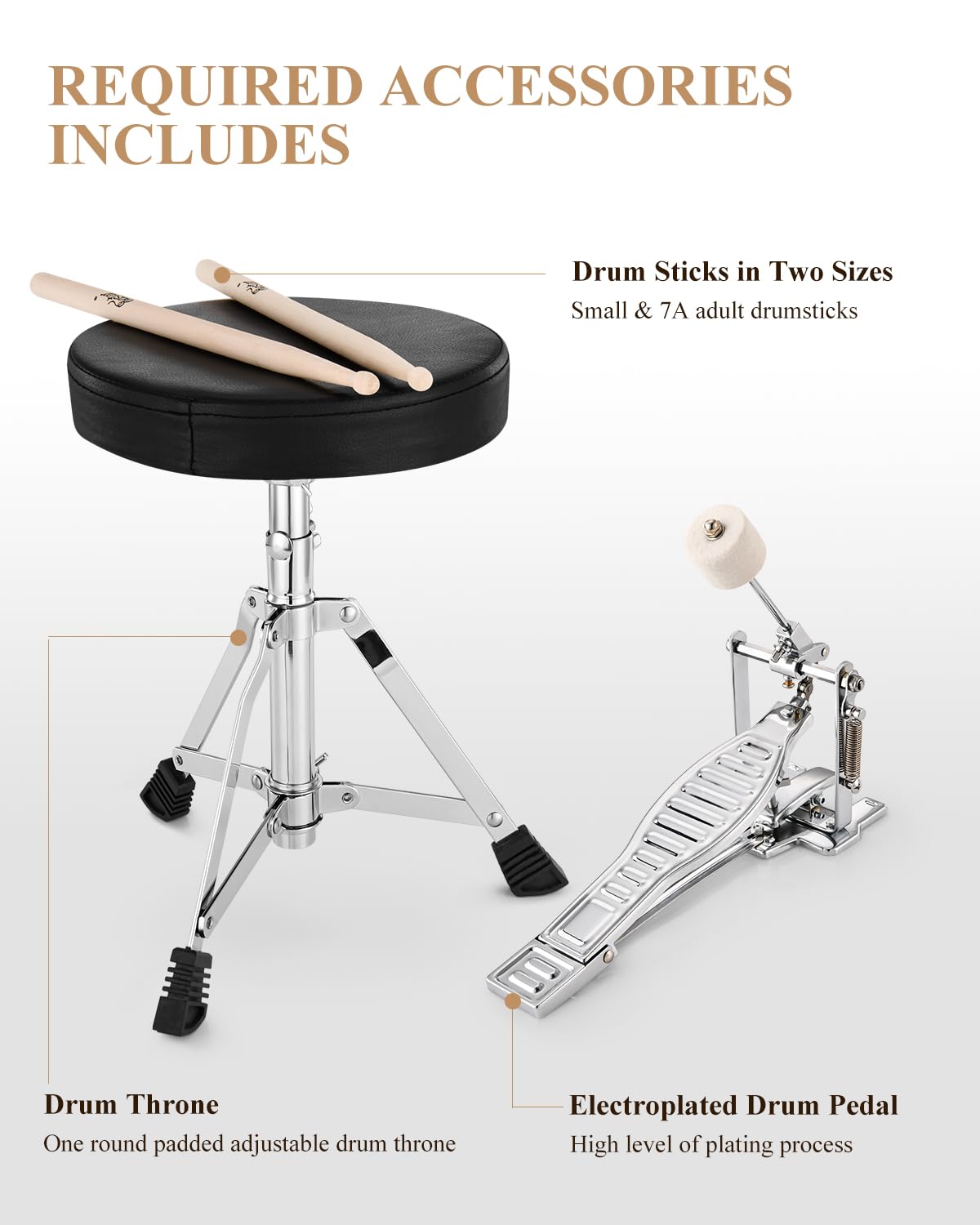Eastar 14'' Kids Beginner Drum Set - 3 Piece with Bass, Tom, Snare Drum, Adjustable Throne, Cymbal, Pedal & 2 Pairs Drumsticks - Metallic All Black - Perfect for Home Practice, Music Lessons & First Drum Kit for Young Musicians