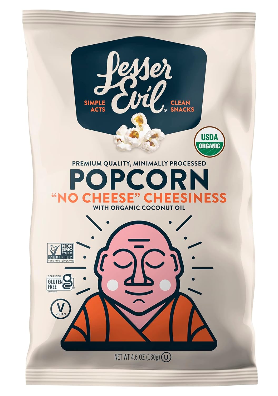 Lesser Evil No Cheese Cheesiness Popcorn - Vegan, Dairy-Free Snack for Movie Nights & Healthy On-the-Go Treat