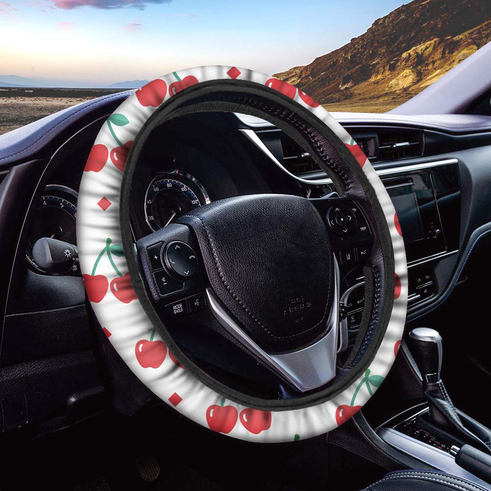Premium Cherry Red Steering Wheel Cover for Women - Universal Fit, Non-Slip Grip & Sweat Absorption - Perfect for Summer Driving, Commuting & Road Trips