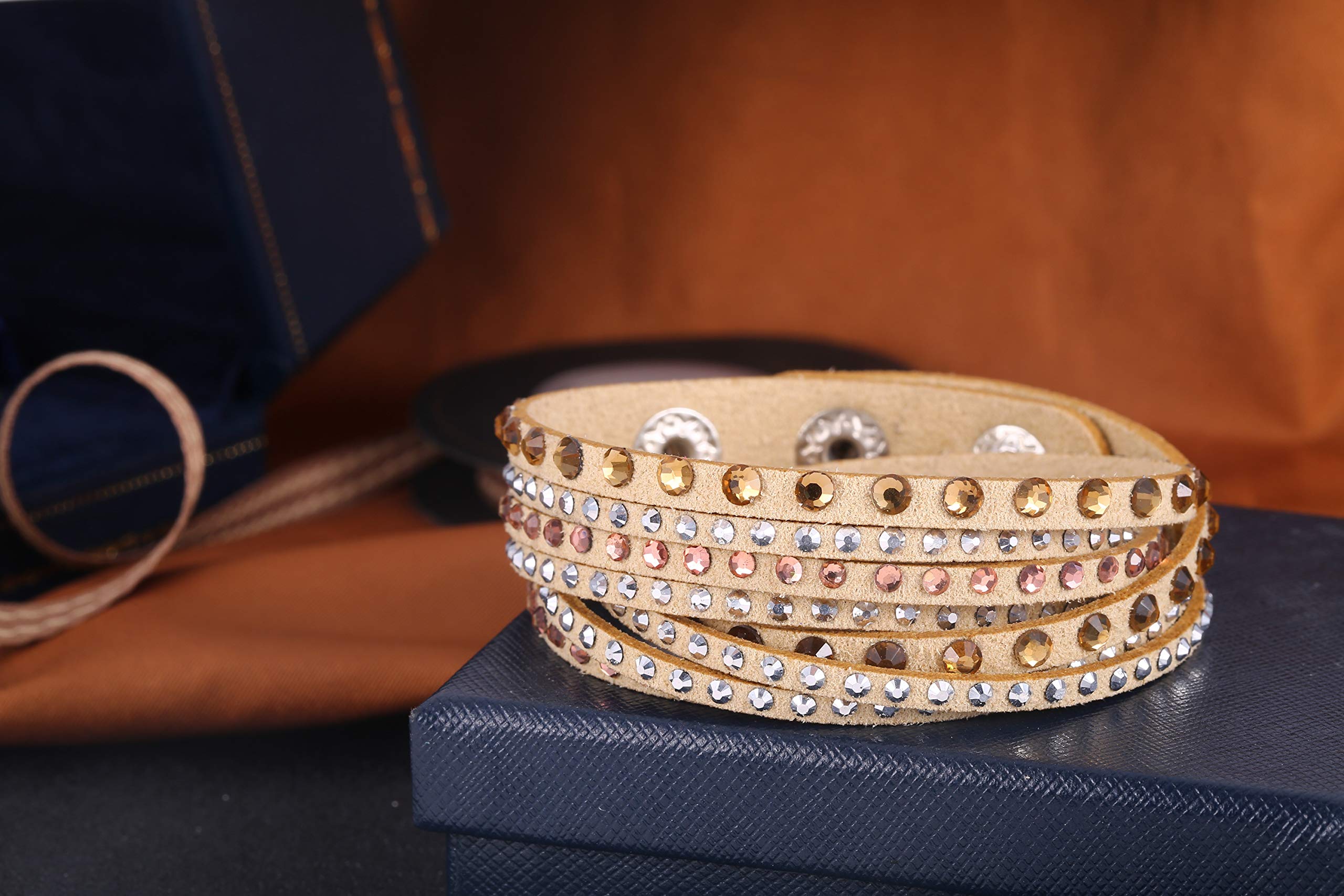 Barzel Leather Crystal Wrap Bracelet - Elegant & Stylish for Parties