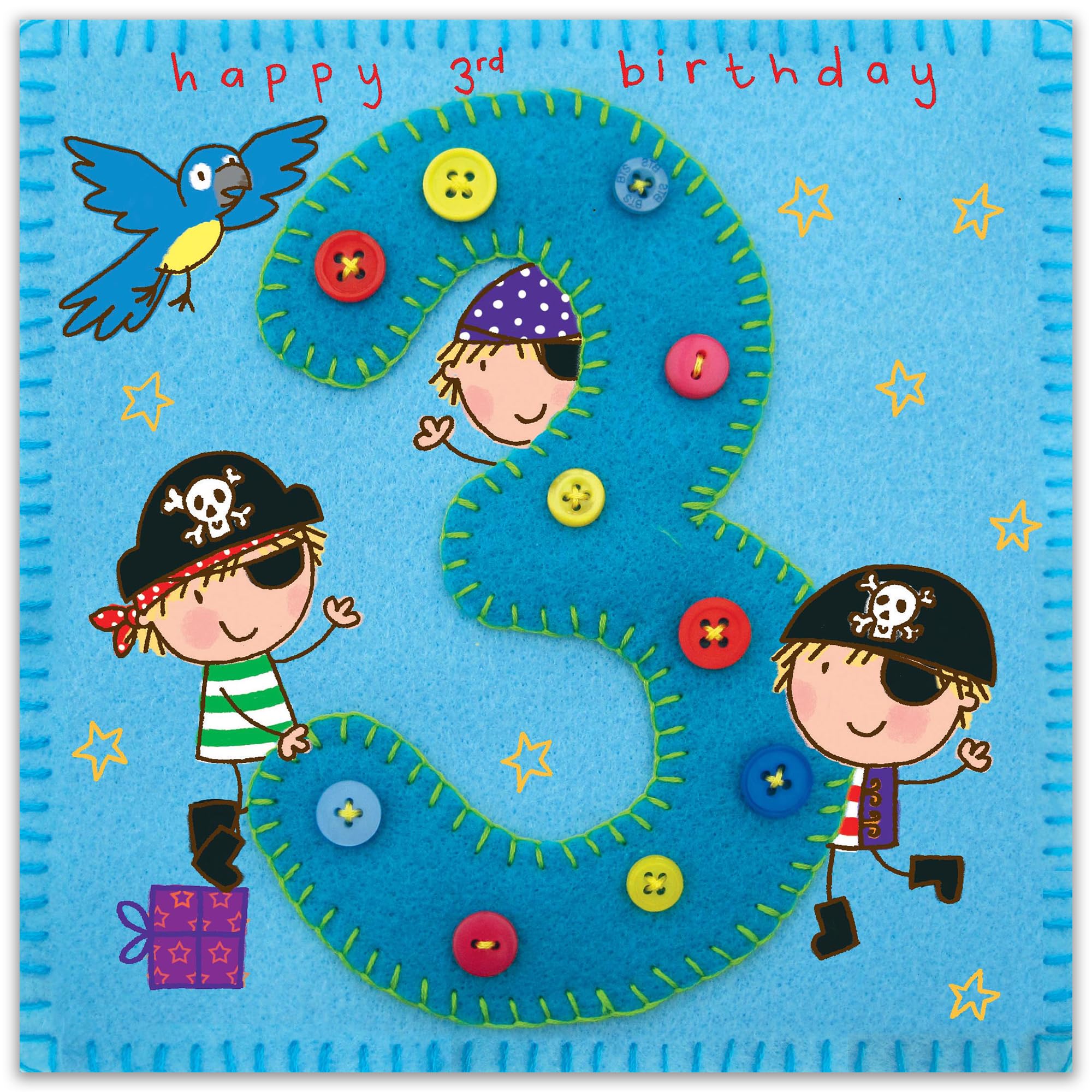 Twizler Pirate & Parrot 3rd Birthday Card for Boys - Age 3 Children's Birthday Greeting Card - Perfect for Pirate Themed Parties & Toddler Celebrations