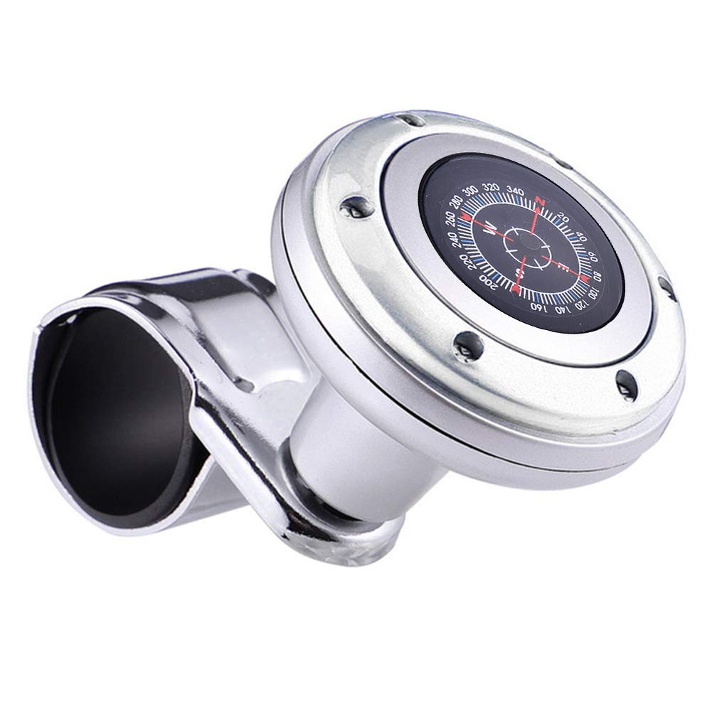 Universal Car Steering Wheel Spinner Knob - Ergonomic Rotary Handle Grip for Easy Steering in Cars, Trucks & Vehicles (Silver) | Perfect for Parking, Tight Turns & One-Handed Driving