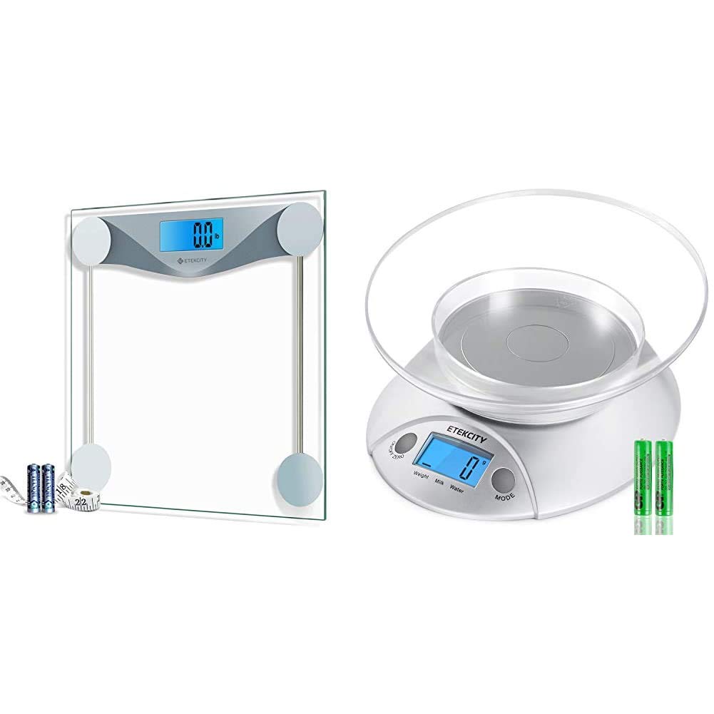 Etekcity Digital Body Weight Bathroom Scale & Food Kitchen Scale with Bowl - Accurate Measurement for Home, Gym, and Cooking Needs