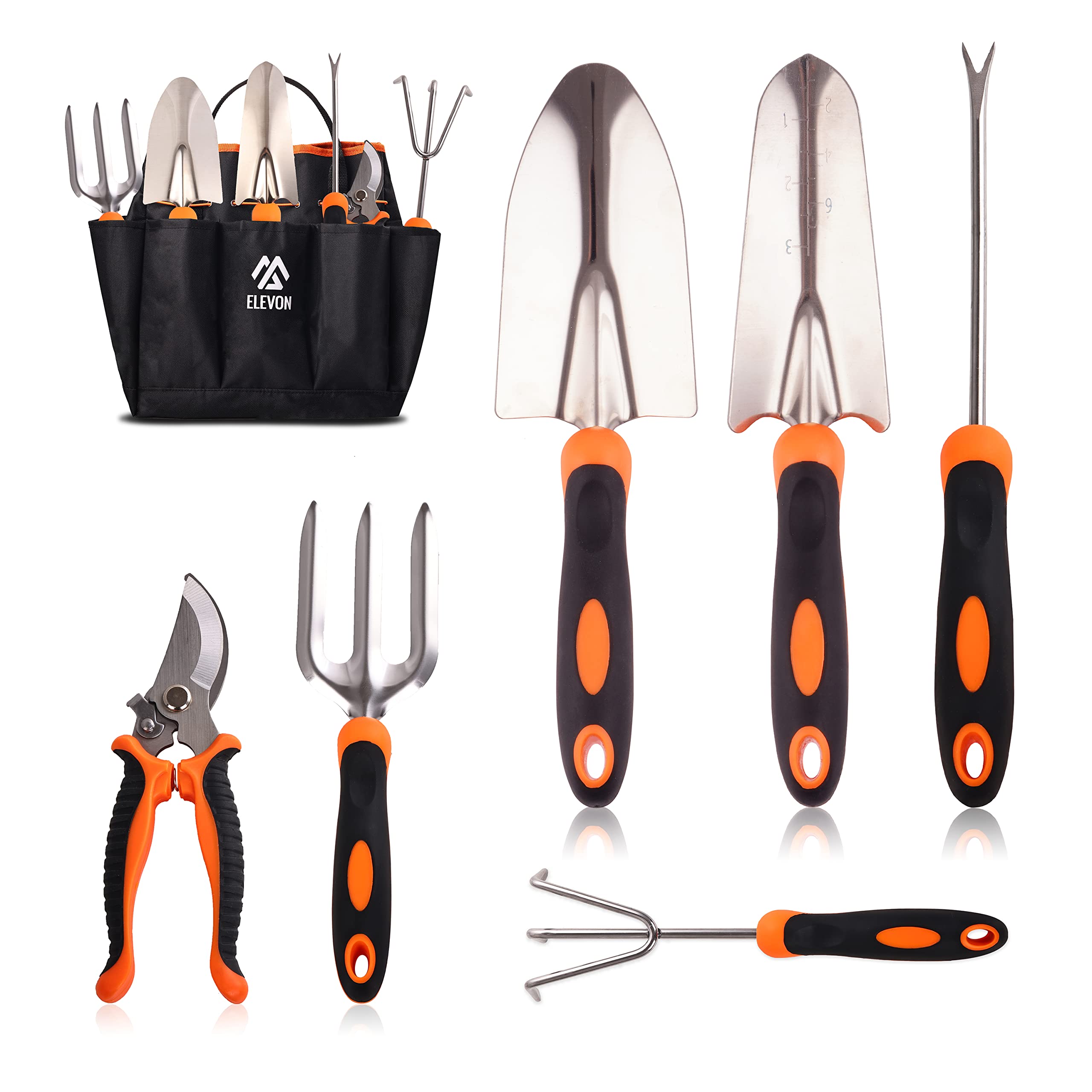 Premium Stainless Steel Heavy Duty Gardening Tool Set with Ergonomic Handles - 7-Piece Durable Kit Includes Storage Bag (Orange) - Perfect for Planting, Weeding & Landscaping - Ideal Gift for Men & Women Gardeners