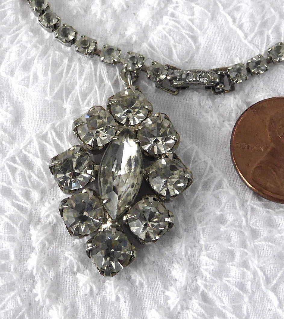 Vintage 1950s Rhinestone Bracelet - Hand Prong Set with Chain & Pendant | Elegant Jewelry for Parties, Weddings & Special Occasions