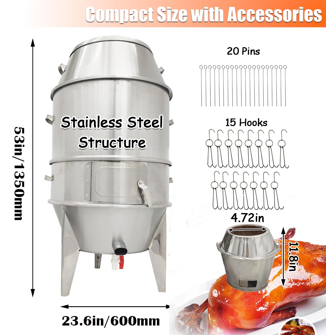 Premium Stainless Steel Roast Duck Oven - Commercial Grade Countertop Rotisserie for Home & Restaurant Use - Perfect for Roasting Duck, Chicken & Meats - Ideal for BBQ, Parties & Catering Events