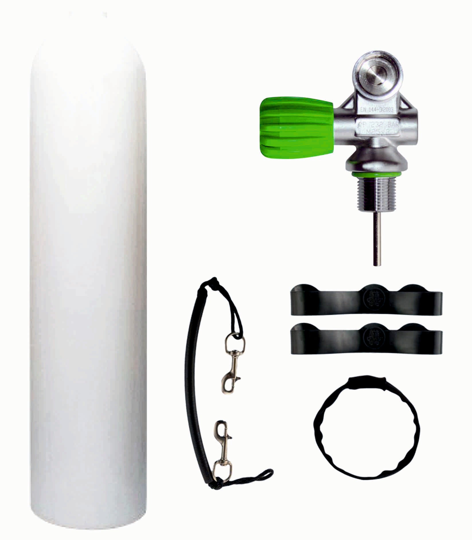 BTS 7 Litre 200 Bar White Luxfer Aluminum Scuba Diving Cylinder with M26 Valve & Stage Rigging Kit - Perfect for Professional Diving, Technical Diving, and Underwater Exploration (Model: S16816667)