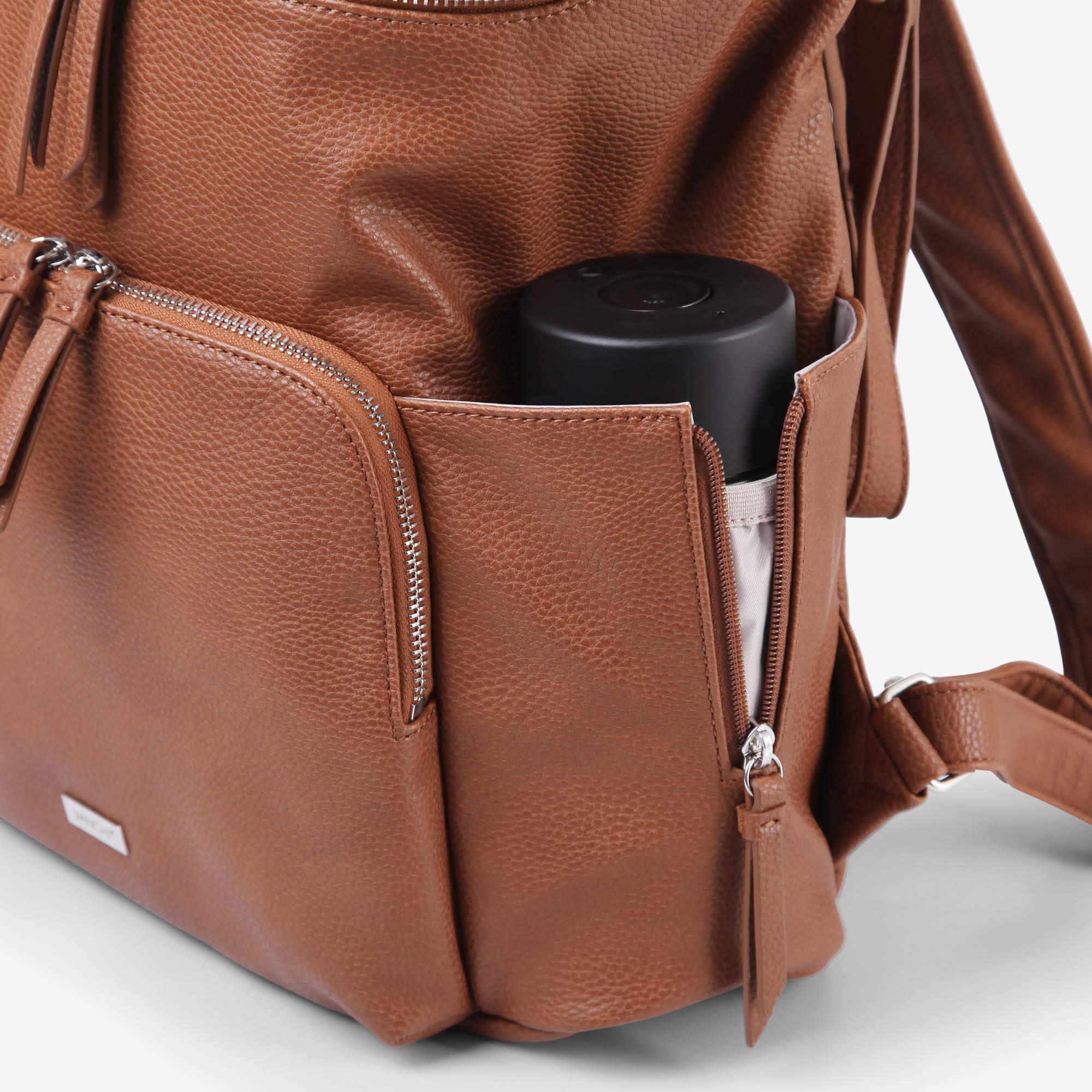 Vanchi Vegan Leather Frankie Everyday Backpack for Women & Men - Pebbled Tan - Stylish Laptop Bag for Work, Travel & College