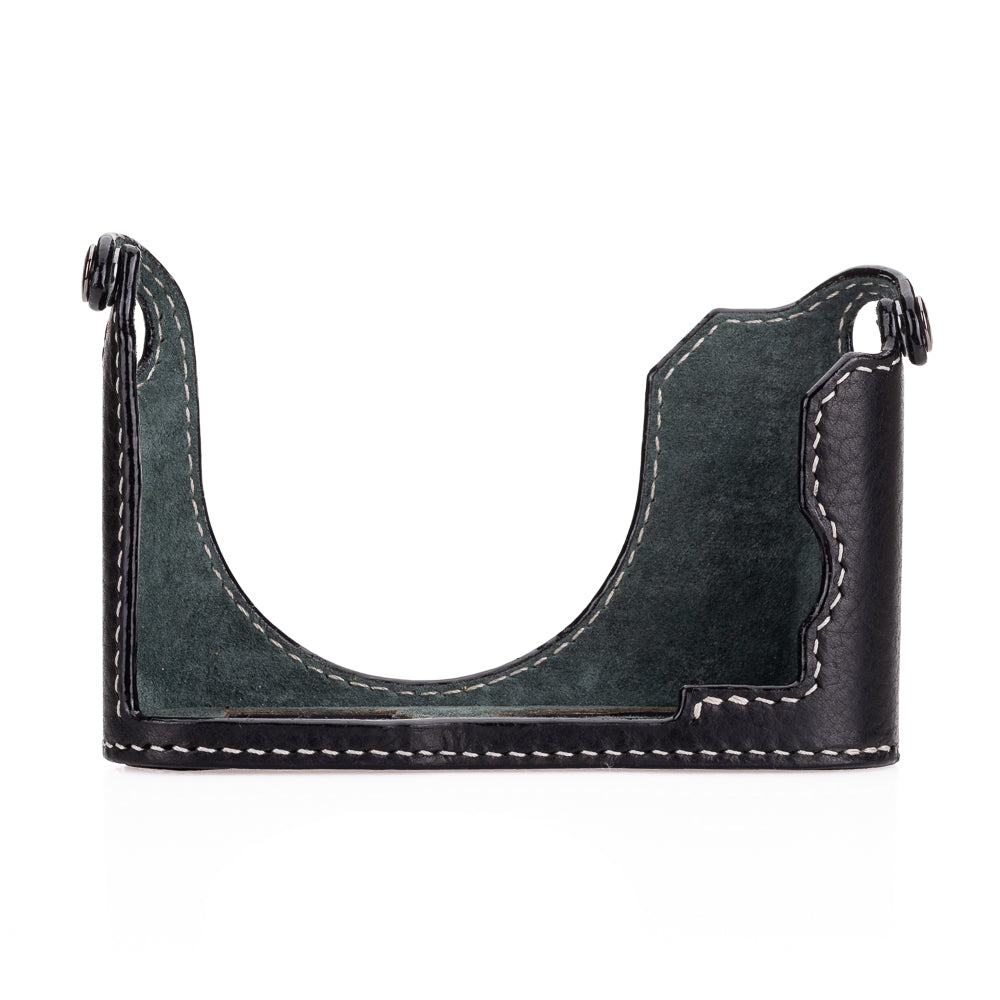 Arte di Mano Leica Q3 Half Case (Type 2 TR) - Premium Snap Secured Camera Cover with Tripod Mount - Rally Black & White Stitching Leather Protection - Perfect for Street Photography & Travel