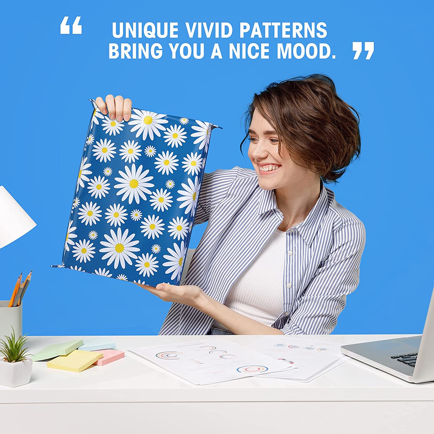 10x13 Inch Blue Daisy Printed Poly Mailer Envelopes - Waterproof Shipping Bags for Ecommerce, Small Business & Online Stores - Perfect for Clothing, Jewelry & Lightweight Packages