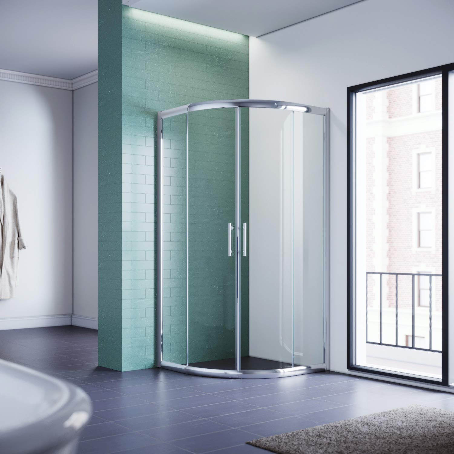 SONNI 90 x 90 Round Quarter Circle Shower Enclosure - Double Sliding Door Tempered Glass Shower Cubicle for Bathroom | Perfect for Small Spaces & Modern Bathroom Designs