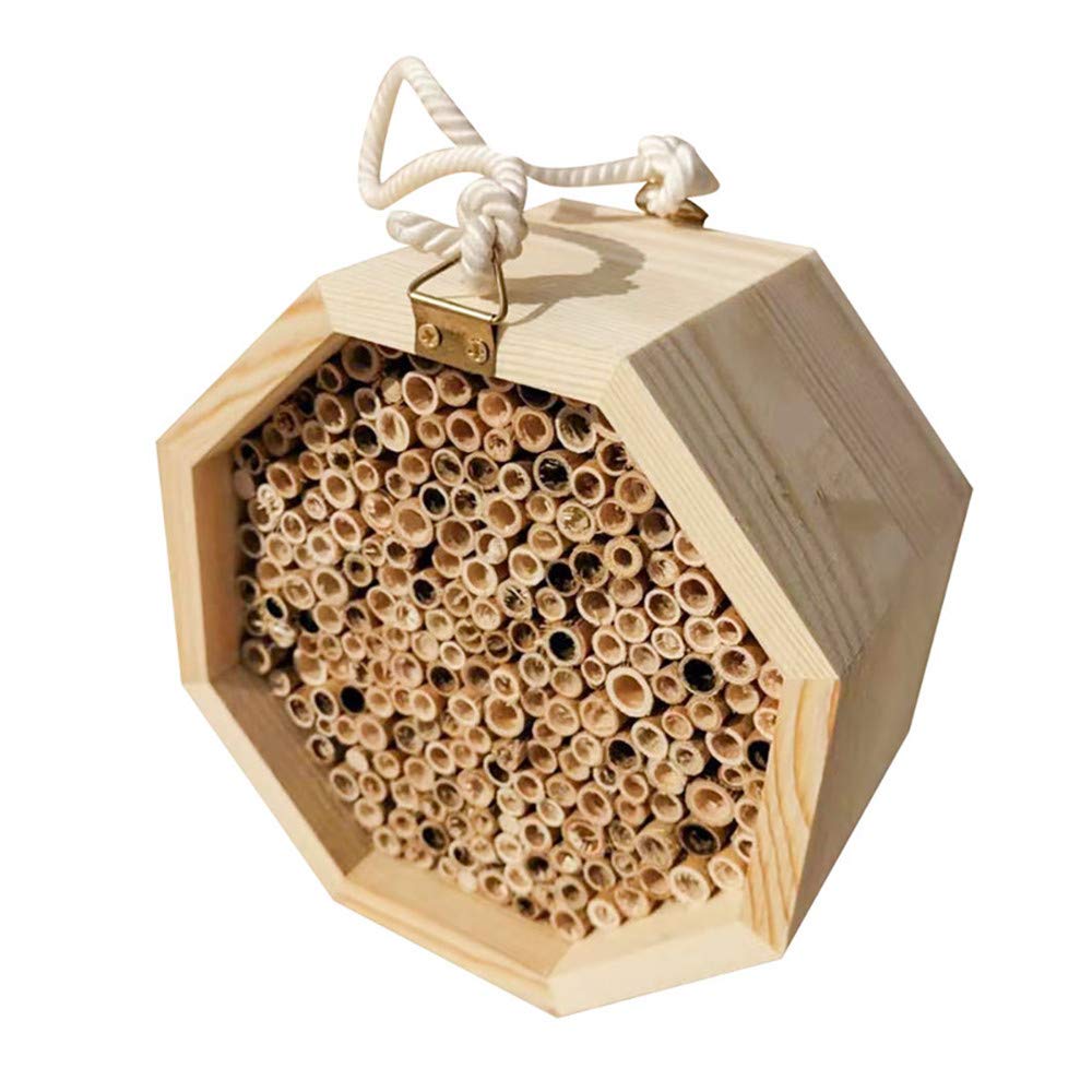 **Handmade Natural Bamboo Mason Bee House - Wooden Bee Hive Set with Tubes for Beekeeping - Attracts Peaceful Pollinators to Boost Garden Productivity - Perfect for Organic Gardening & Backyard Pollination**