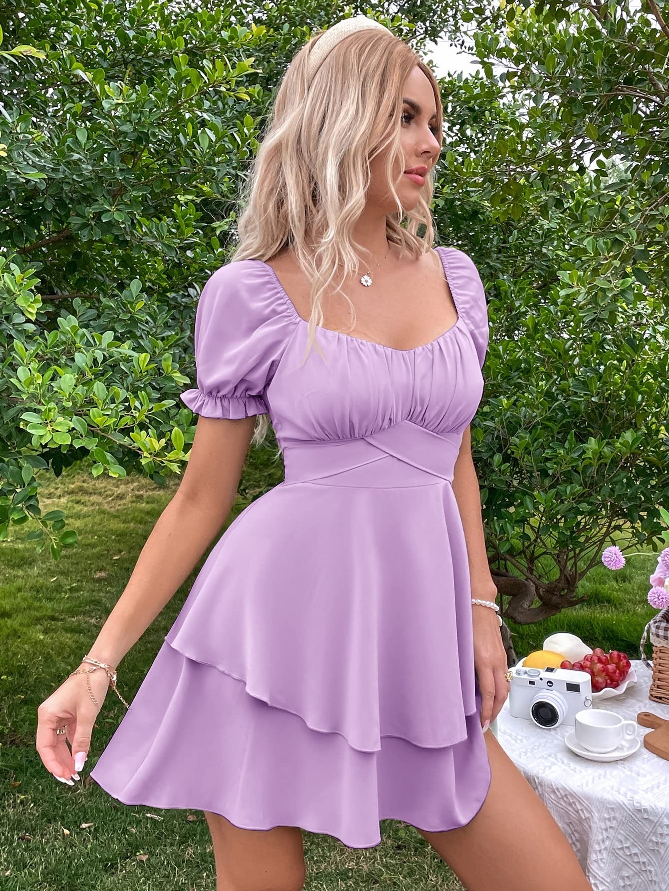 2022 Women's Summer Short Dress - Floral V-Neck Mini Party Dress for Beach, Vacation & Night Out | Cute Casual Sundress for Outdoor Events, Dates & Travel