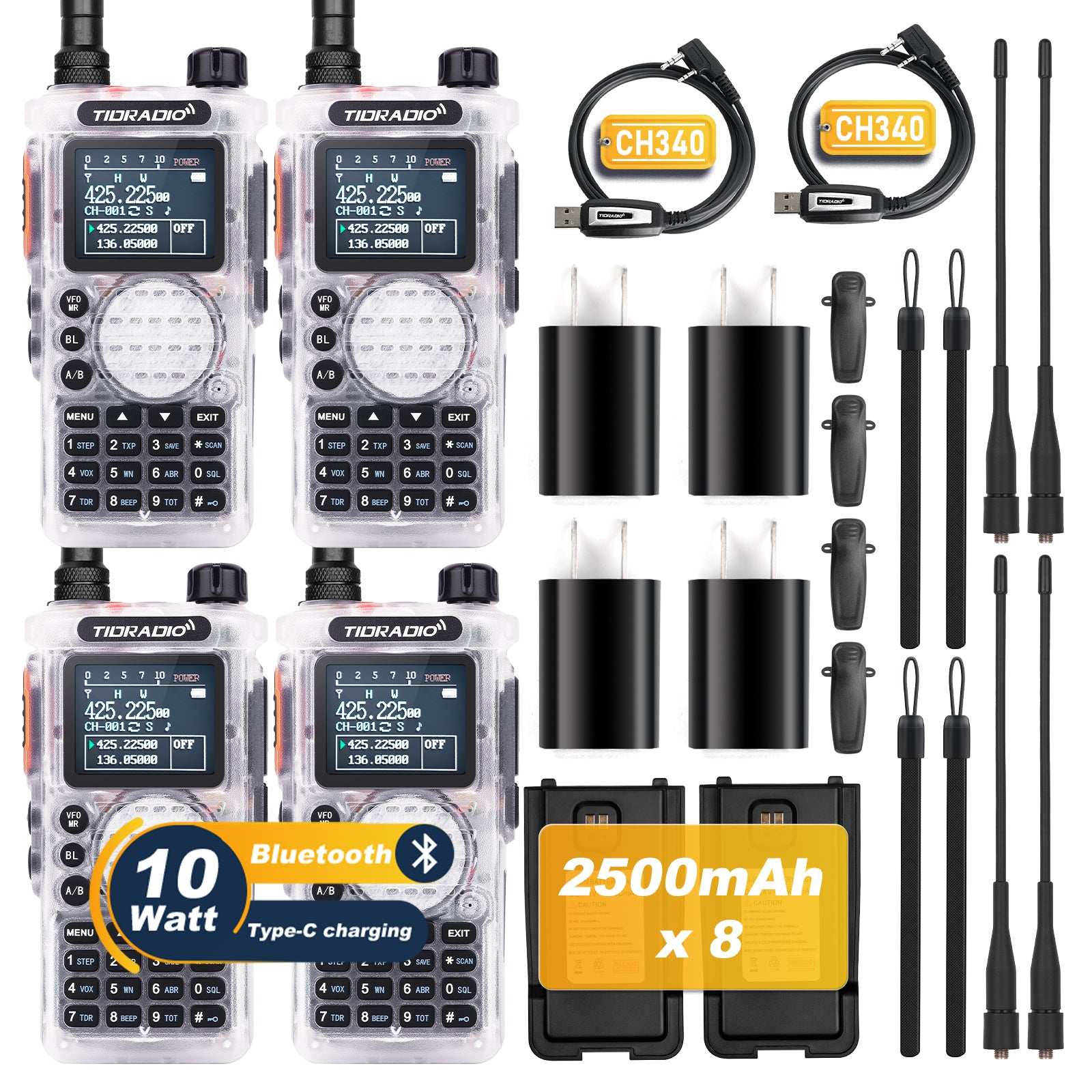 2nd Gen TD H8 GMRS Two-Way Radio 4 Pack with Spare Battery - Long Range Walkie Talkies for Outdoor Adventures, Camping, Hiking & Emergency Communication