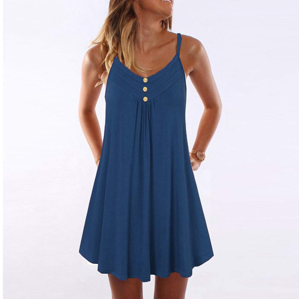 COOKI Women's Summer Sleeveless Casual Swing T-Shirt Dress - Loose Fit Comfortable Cotton Dress for Beach, Vacation & Everyday Wear